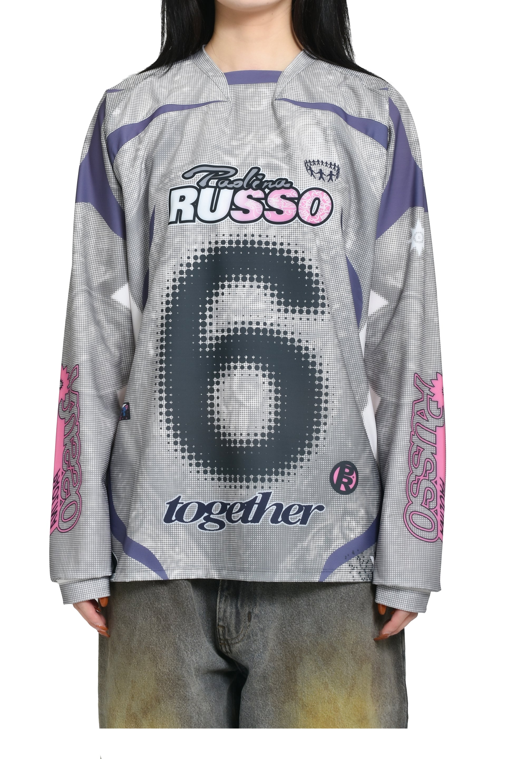 PRINTED LONG SLEEVE SPORTS TOP / GREY