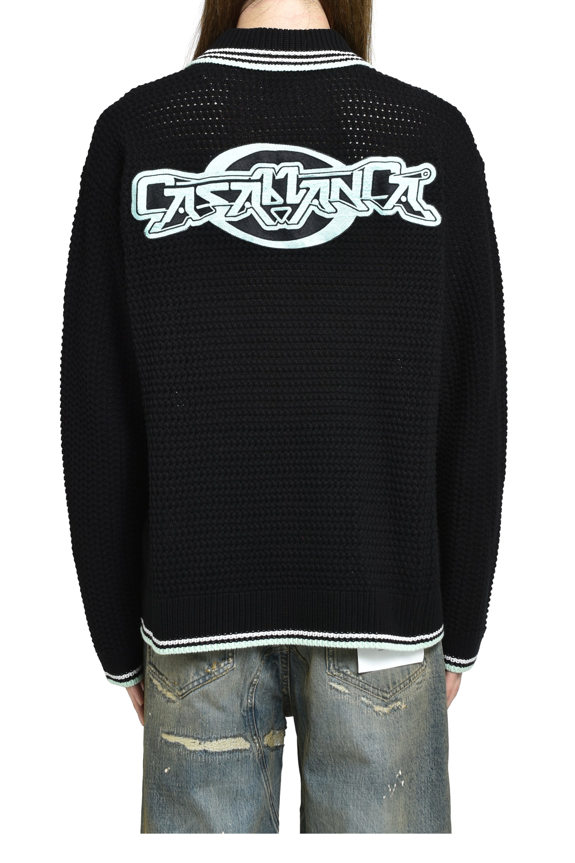 EMBROIDERED FAUX CROCHET SHIRT / BLK