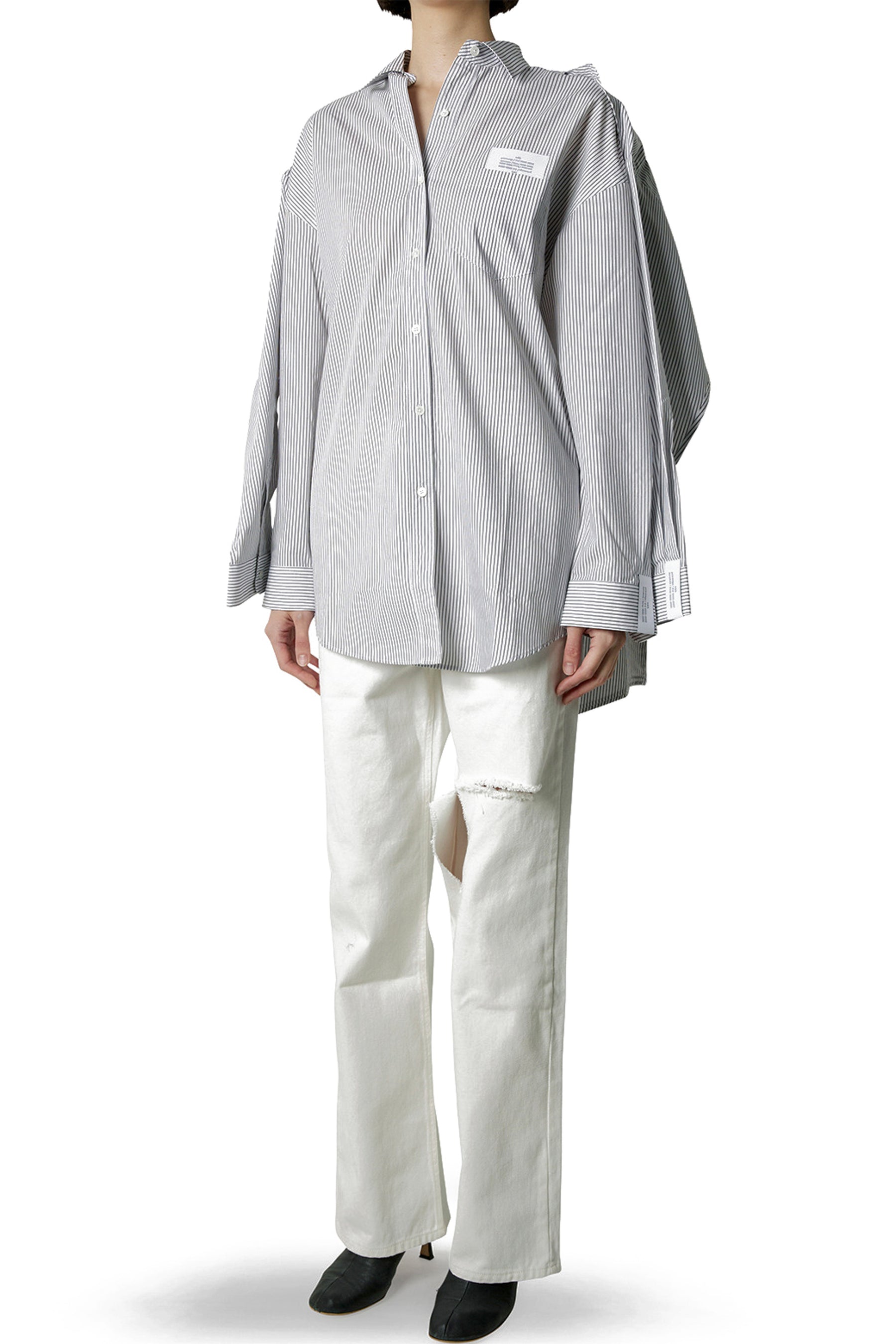 DOUBLE LAYERED SHIRTS - WHITE WITH GREY STRIPE / WHT