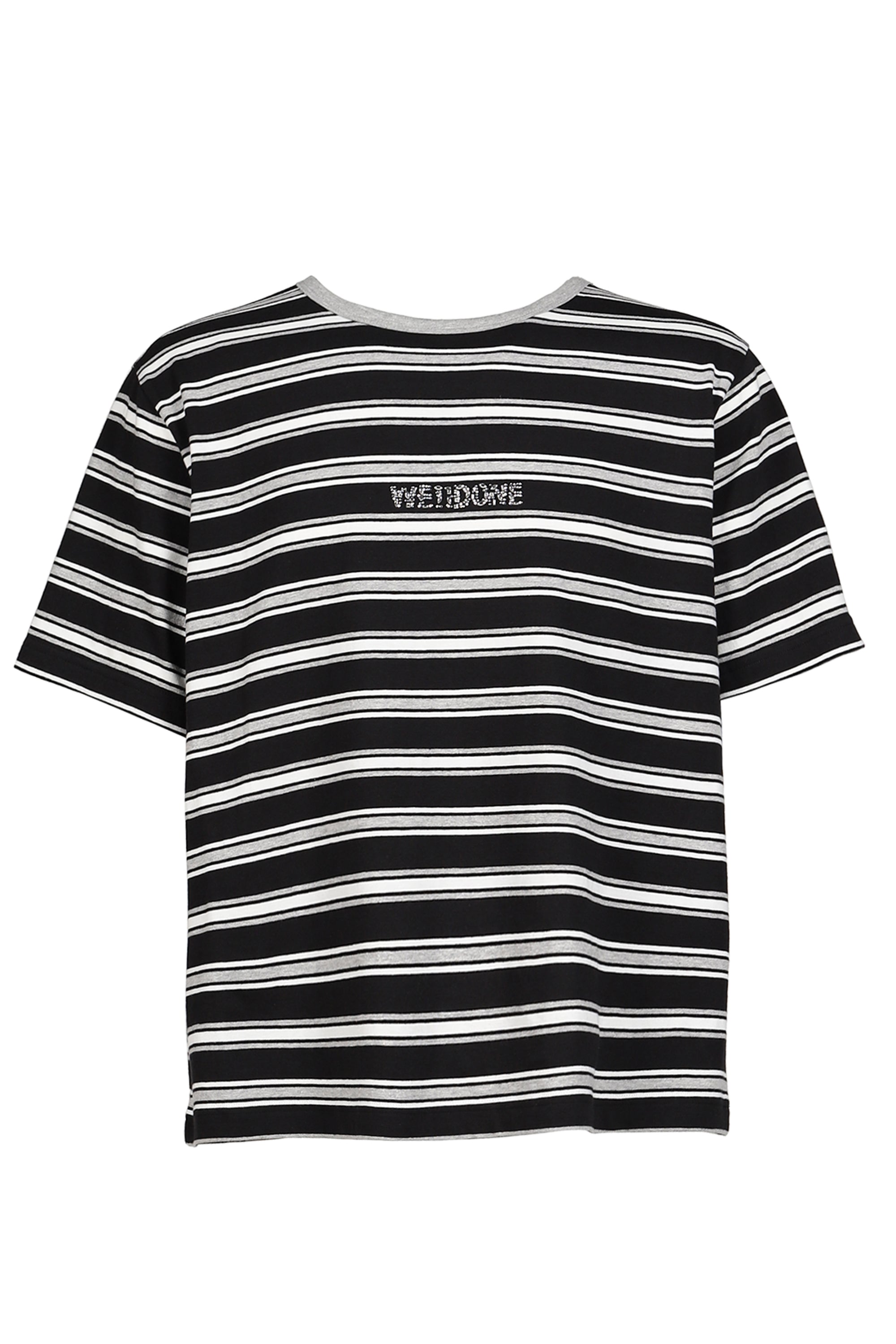 We11done SS26 BLACK RHINESTONE STRIPE T-SHIRT / BLK - NUBIAN