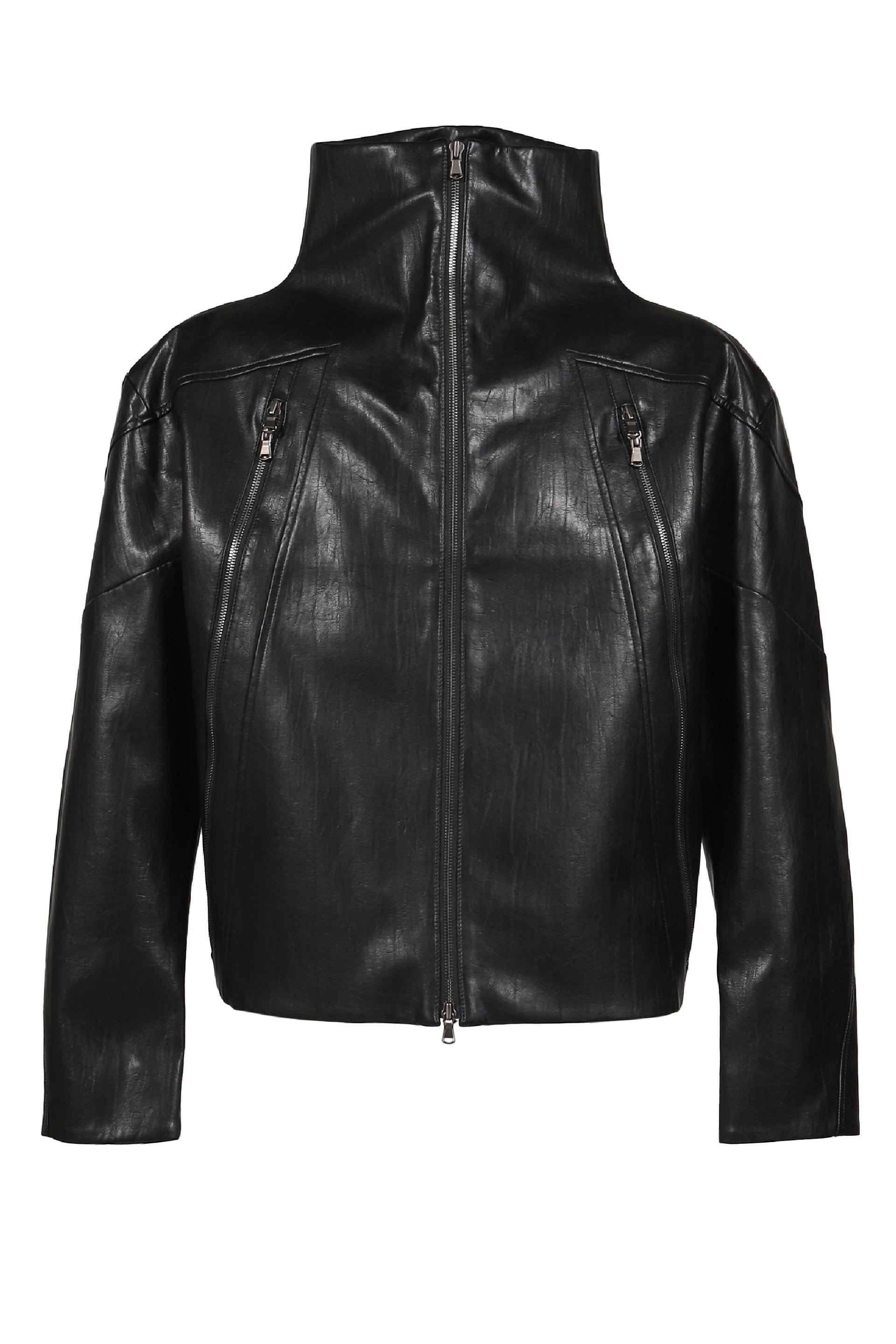 NAIL FAUX LEATHER JACKET / BLK