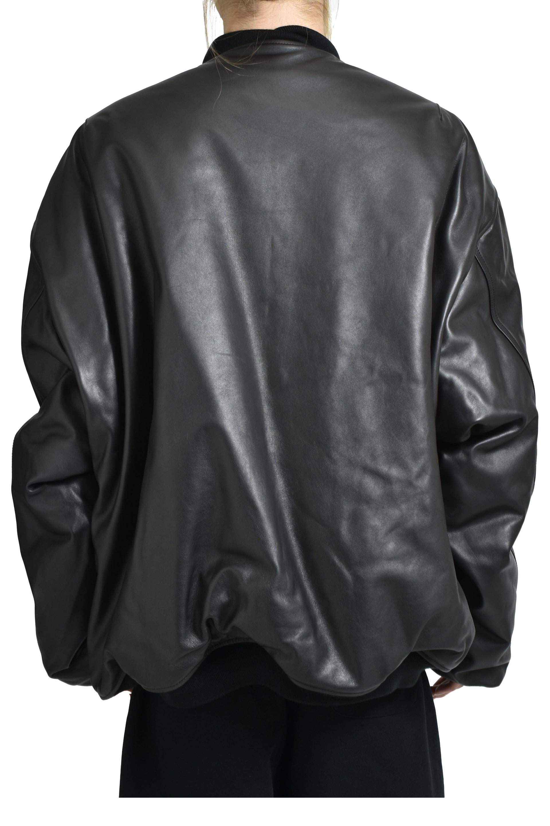 OVERSIZED LEATHER BOMBER JACKET / BLK