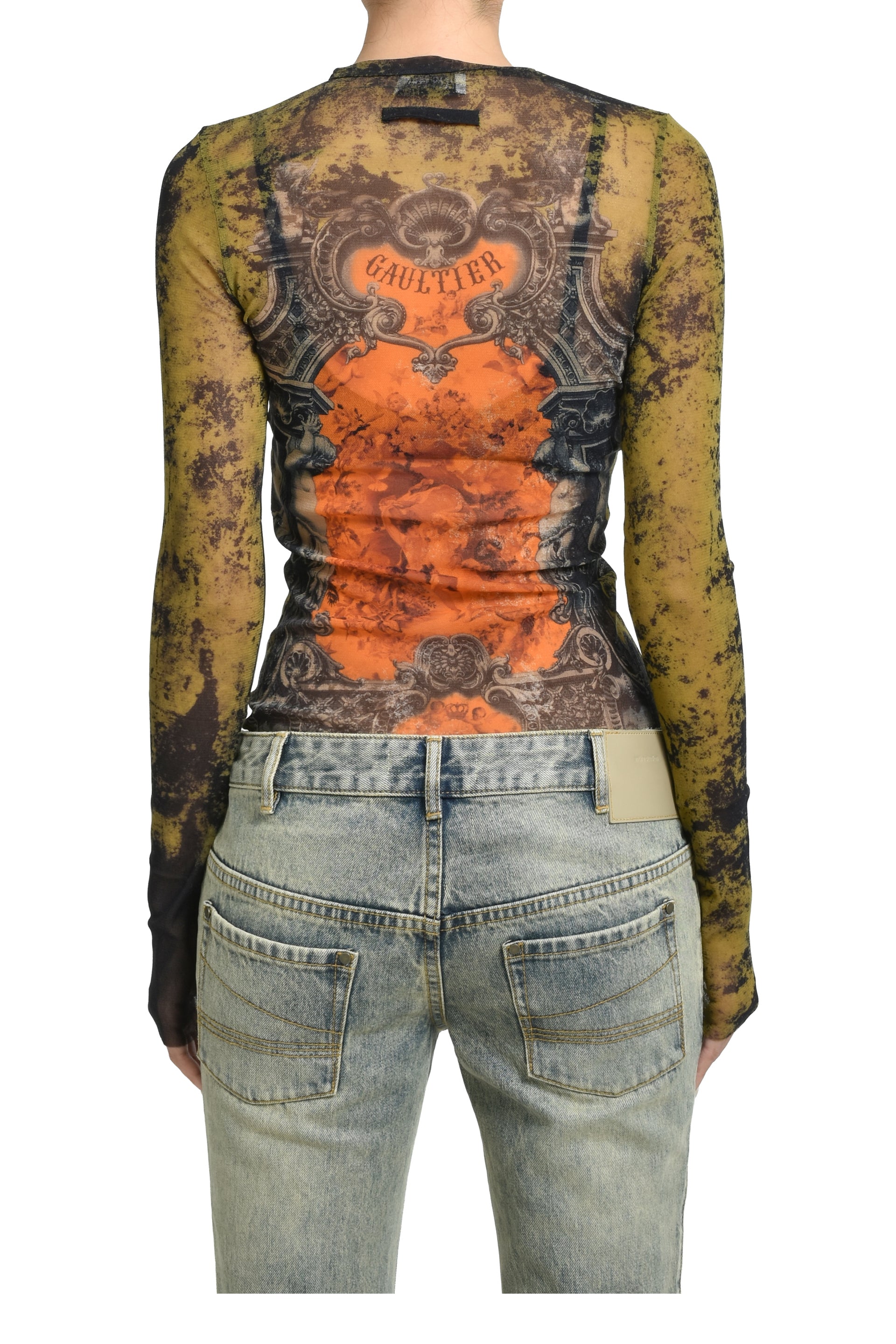 MESH LONG SLEEVES TOP PRINTED "M_DAILLON" / BLK KHA ORG