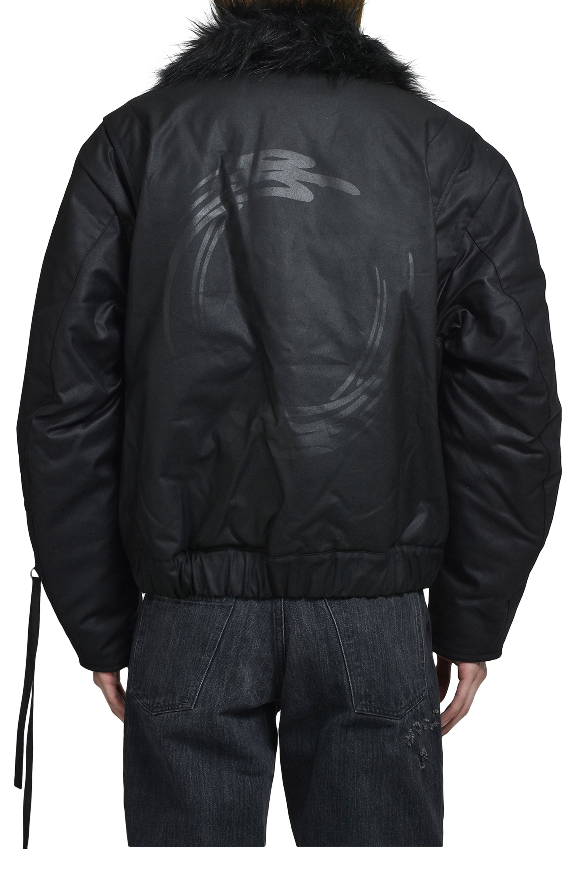 PRINTED FAUX FUR BOMBER JACKET / BLK