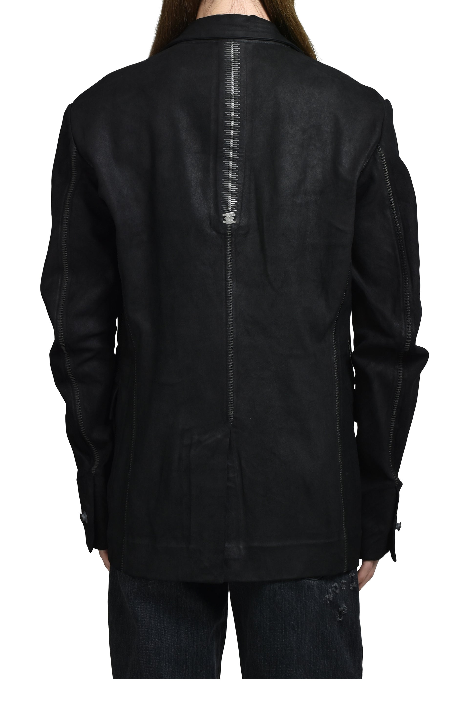 "PIONNIER"STRETCH LEATHER CLASSIC BLAZER / NOIR