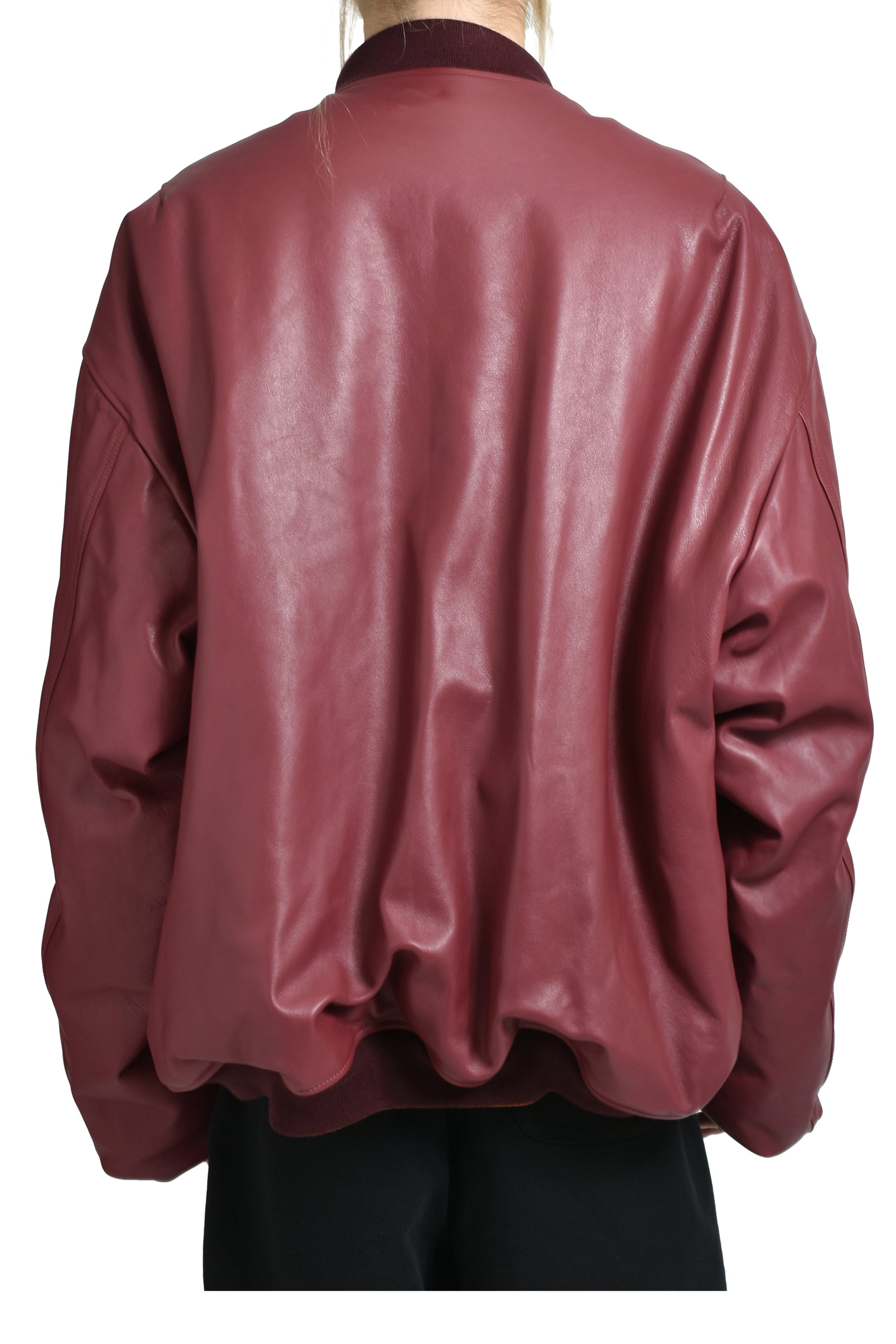 OVERSIZED LEATHER BOMBER JACKET / BORDEAUX