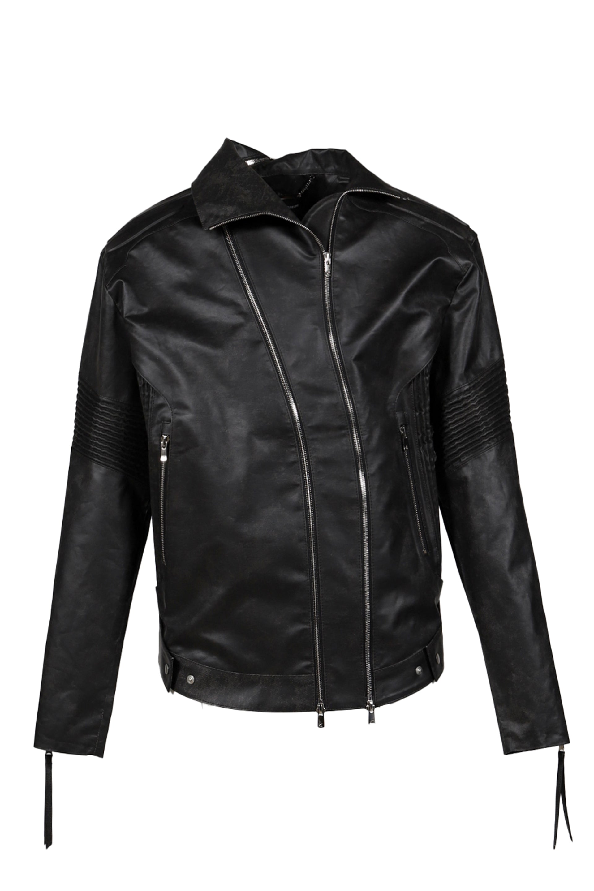 JUNTAE KIM ASYMMETRICAL EMBOSSING LEATHER JACKET / BLK
