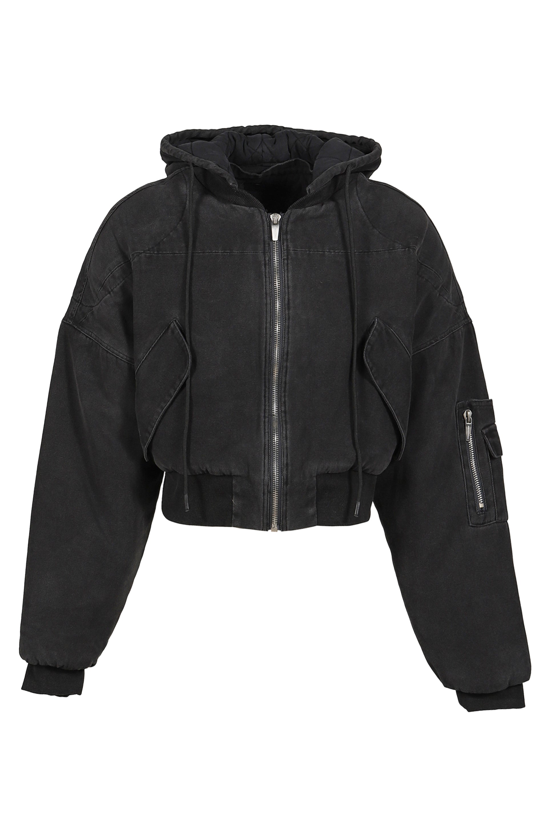 BERLIN CROPPED BOMBER JACKET / WASHED BLK