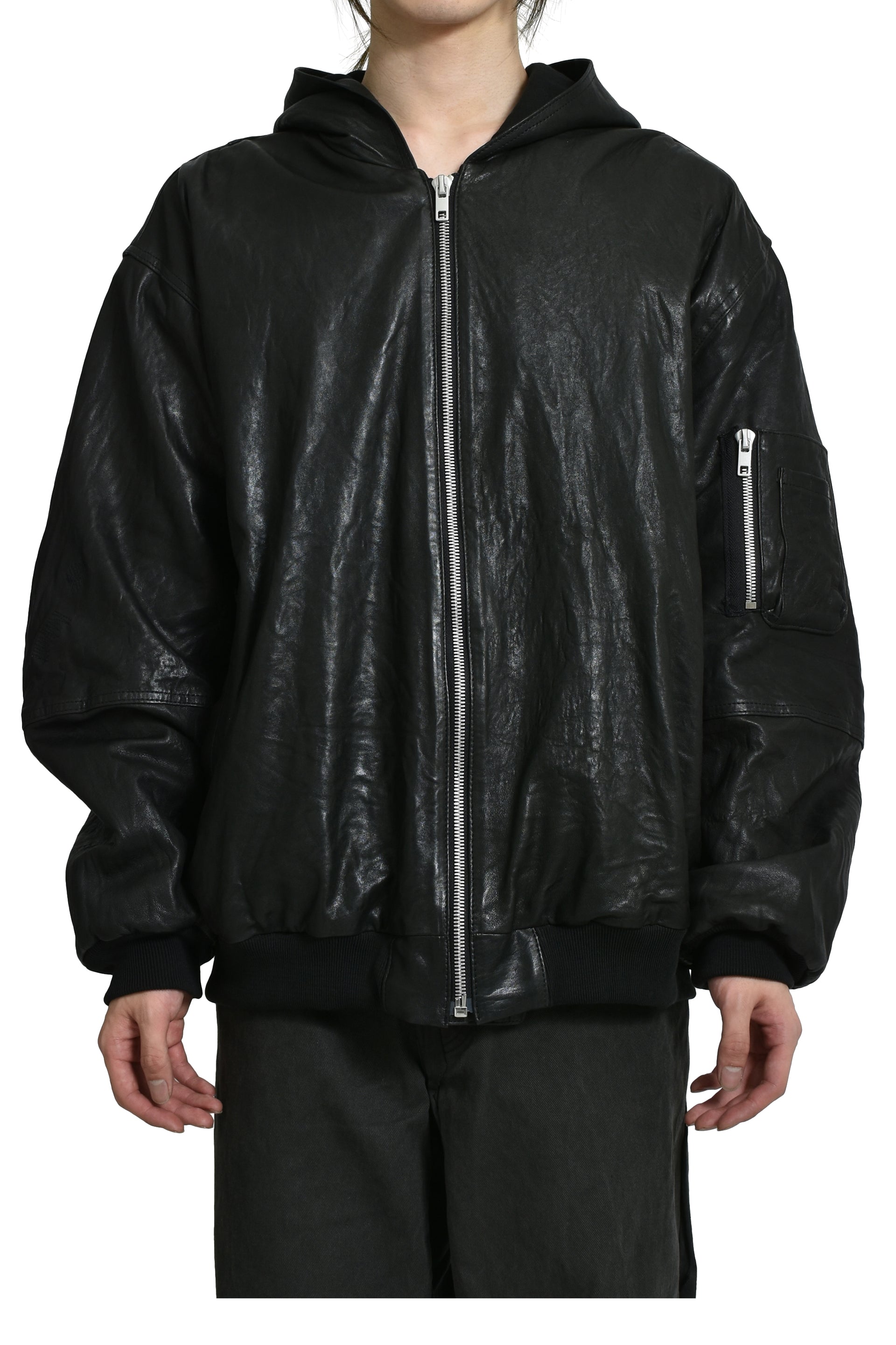 LEATHER BOMBER / BLK