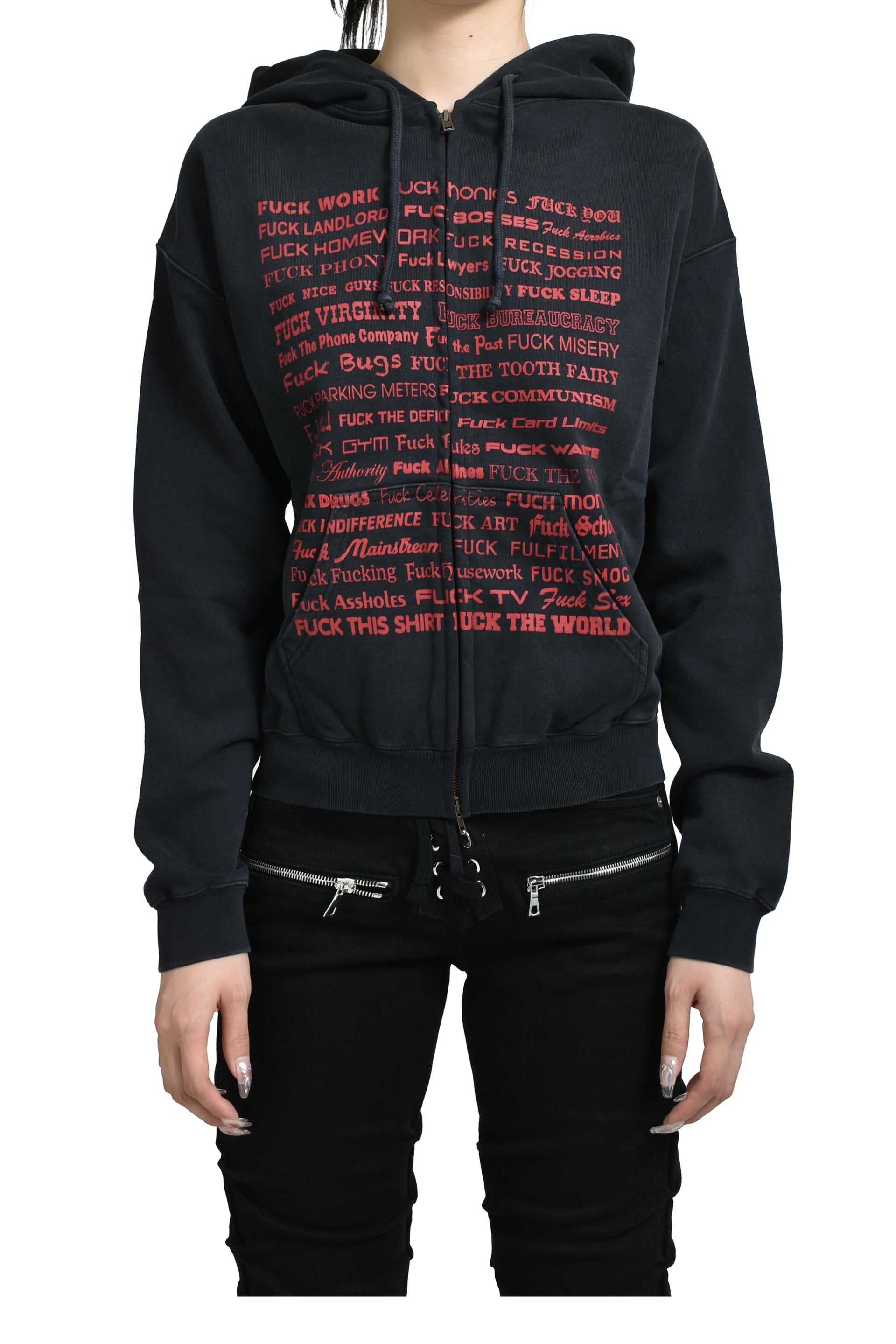 FUCK FITTED ZIP-UP HOODIE / BLK