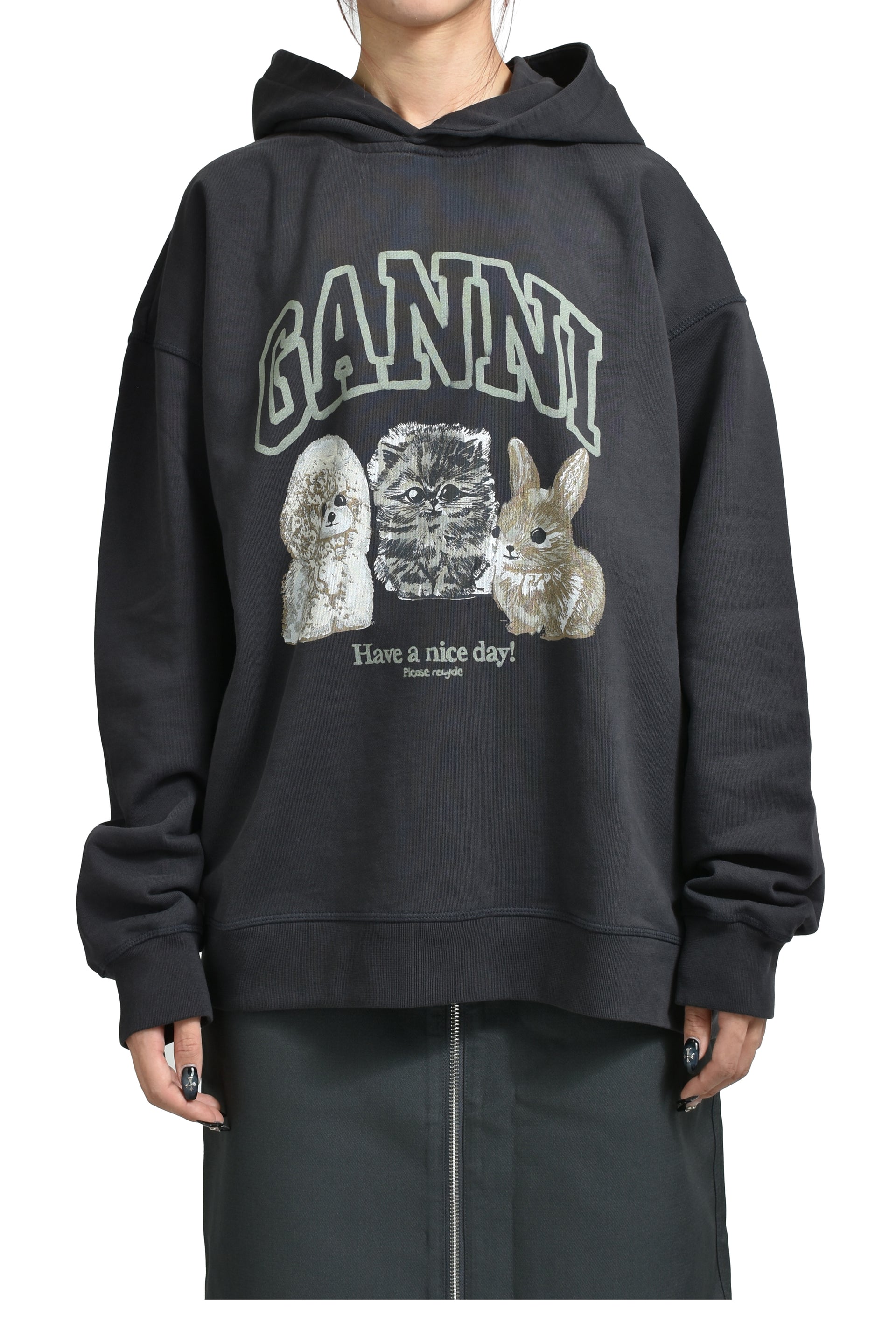 ISOLI OVERSIZE ANIMALS CROP HOODIE / PHANTOM