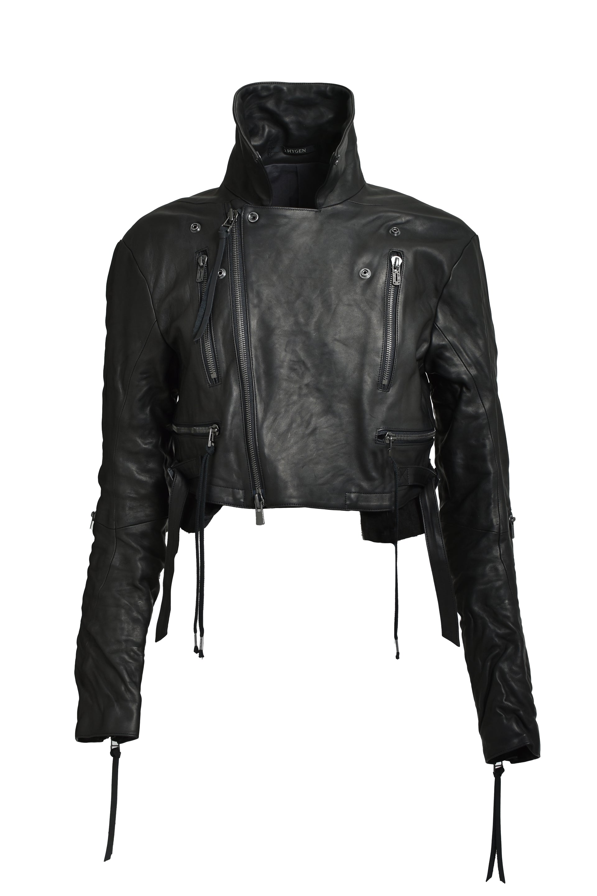 HORSE LEATHER CROPPED W RIDERS JACKET / BLK