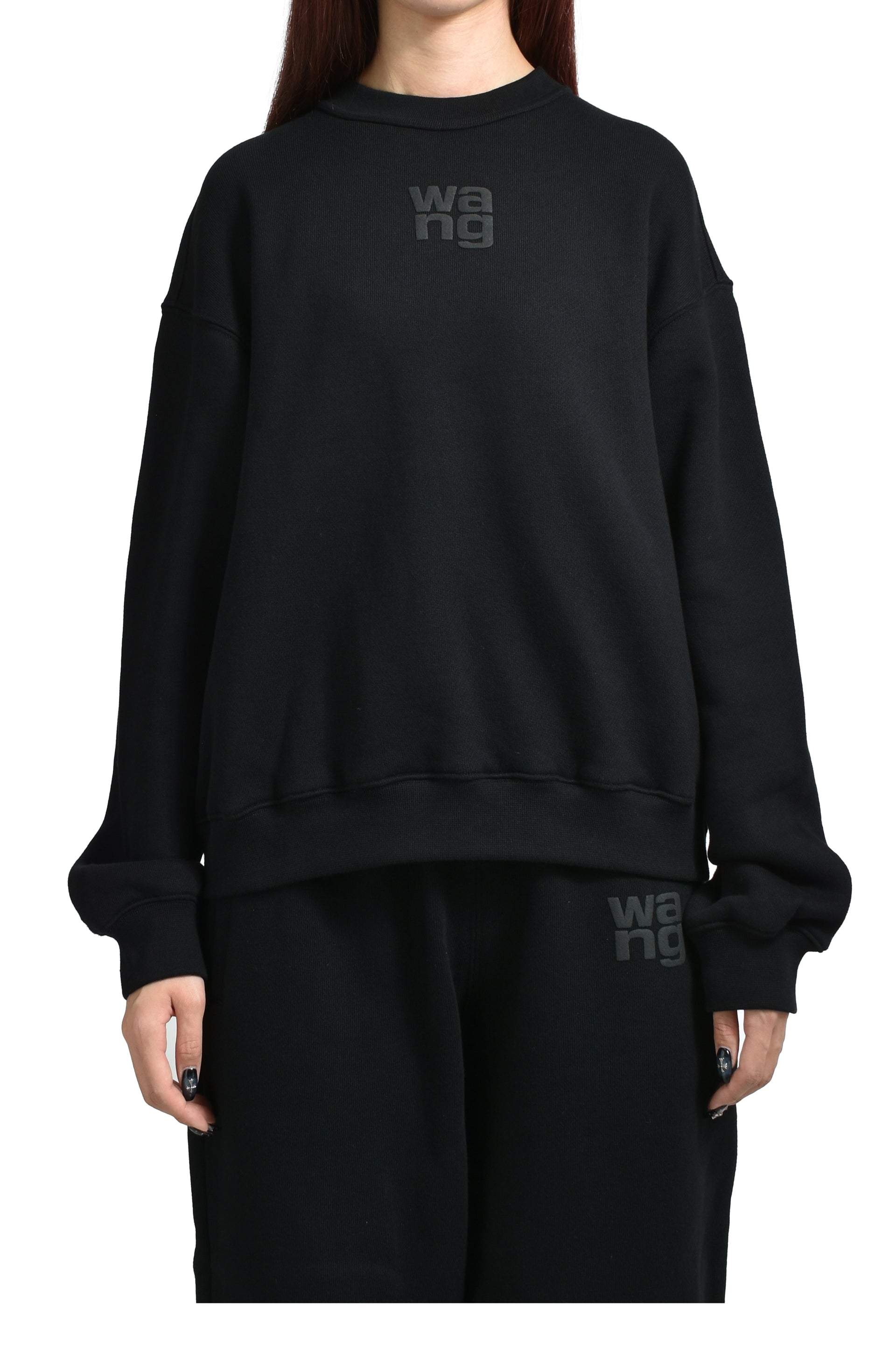 ESSENTIAL TERRY CREW SWEATSHIRT W/ PUFF PAINT LOGO / BLK