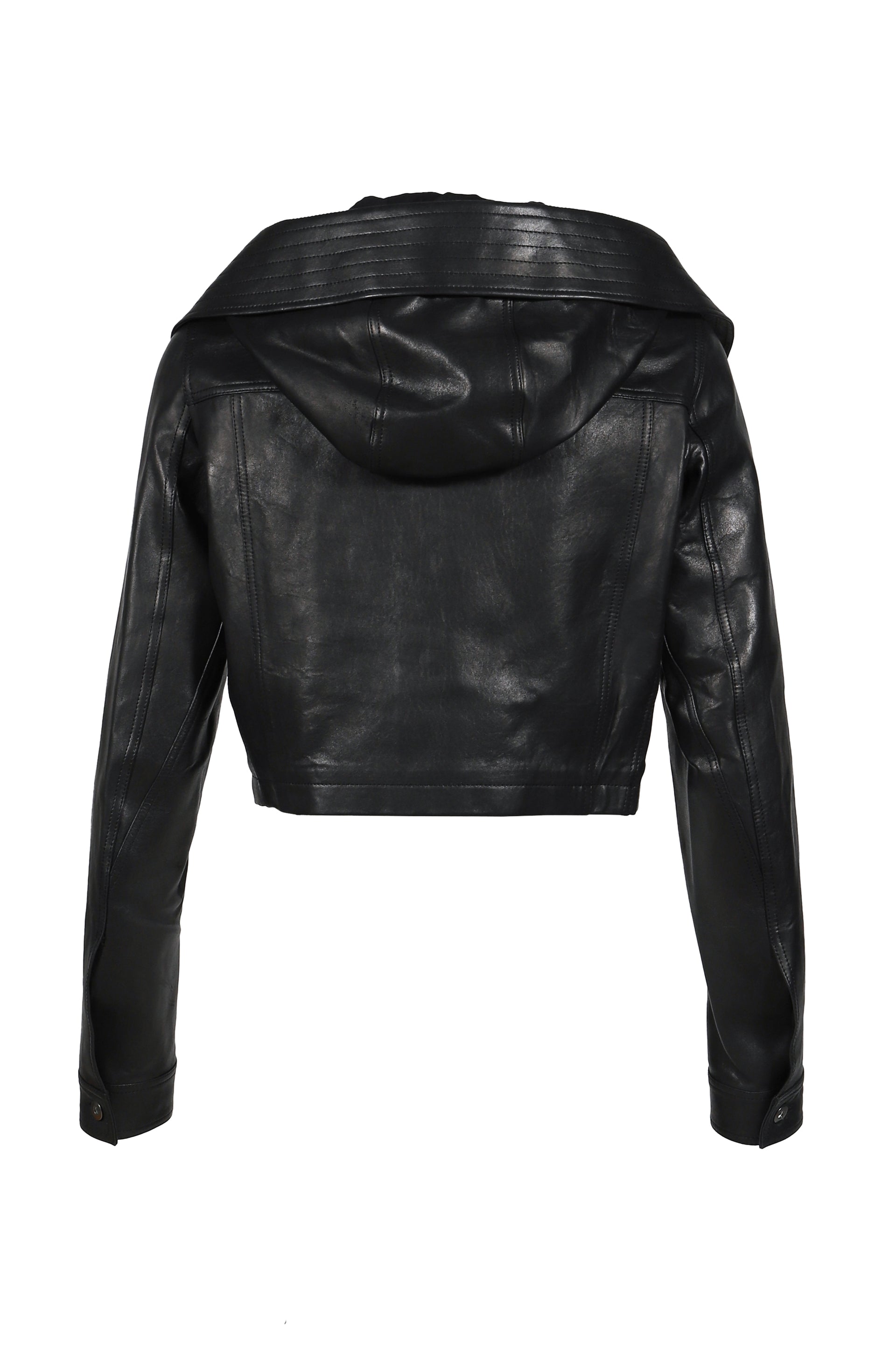 LEATHER HOODED JACKET / BLK