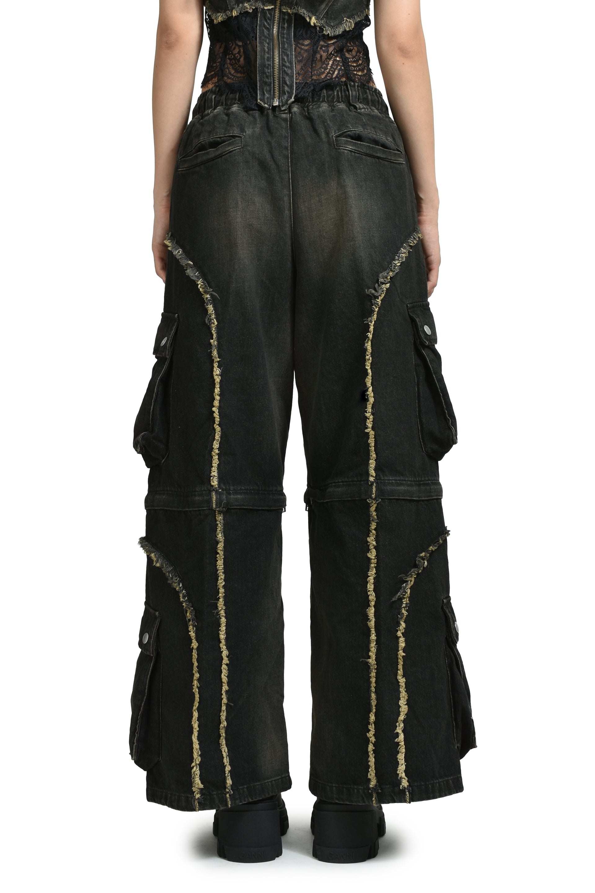 SPLIT DENIM CARGO PANTS / BLK
