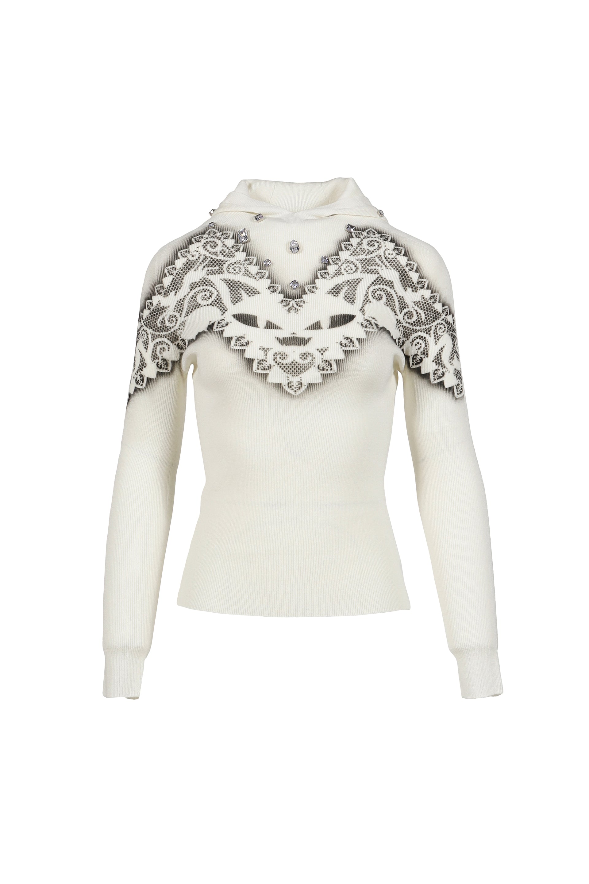 FELINE AIRBRUSH KNIT HOOD / WHT