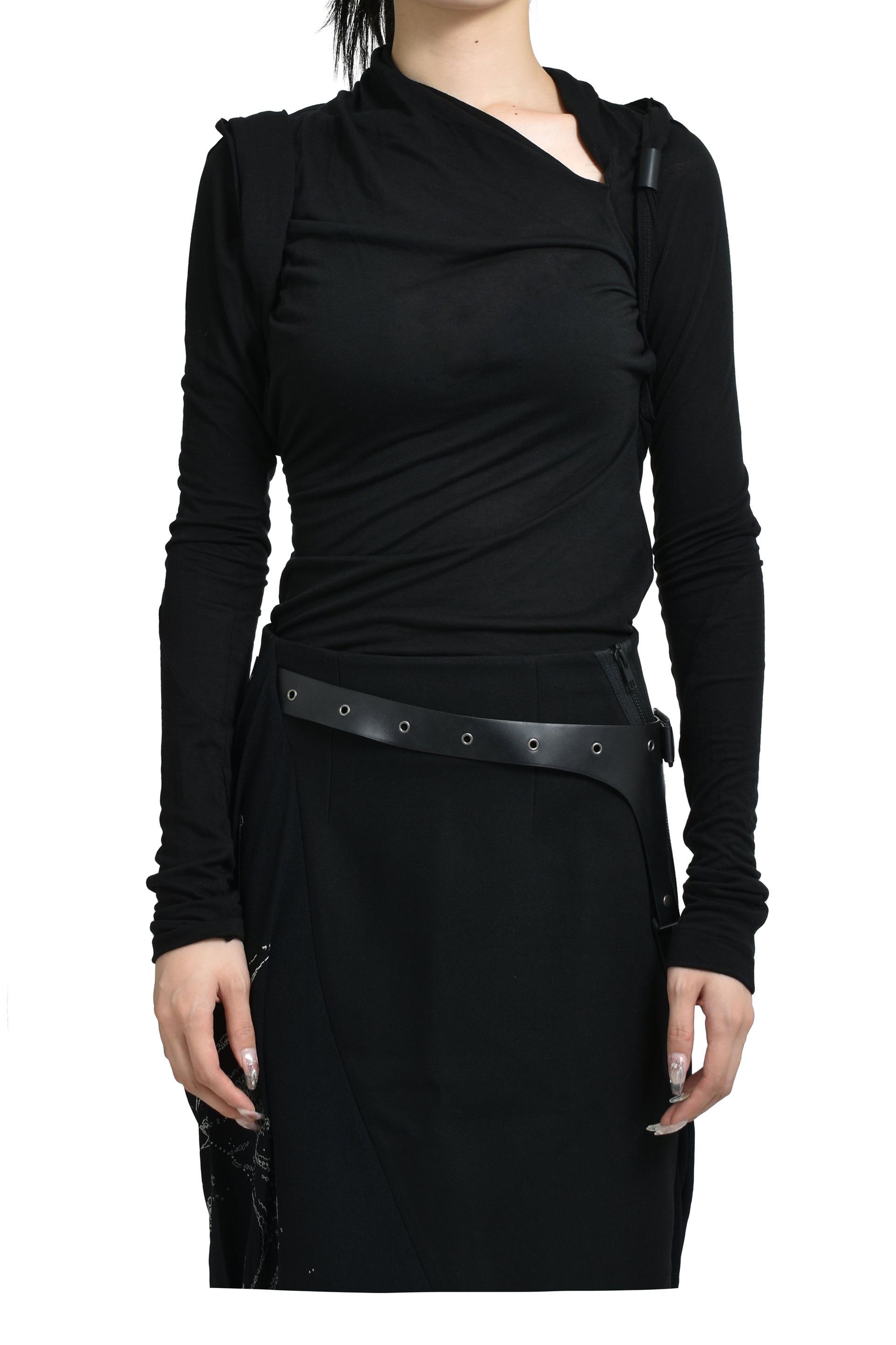 TIED LONG SLEEVE TOP / BLK