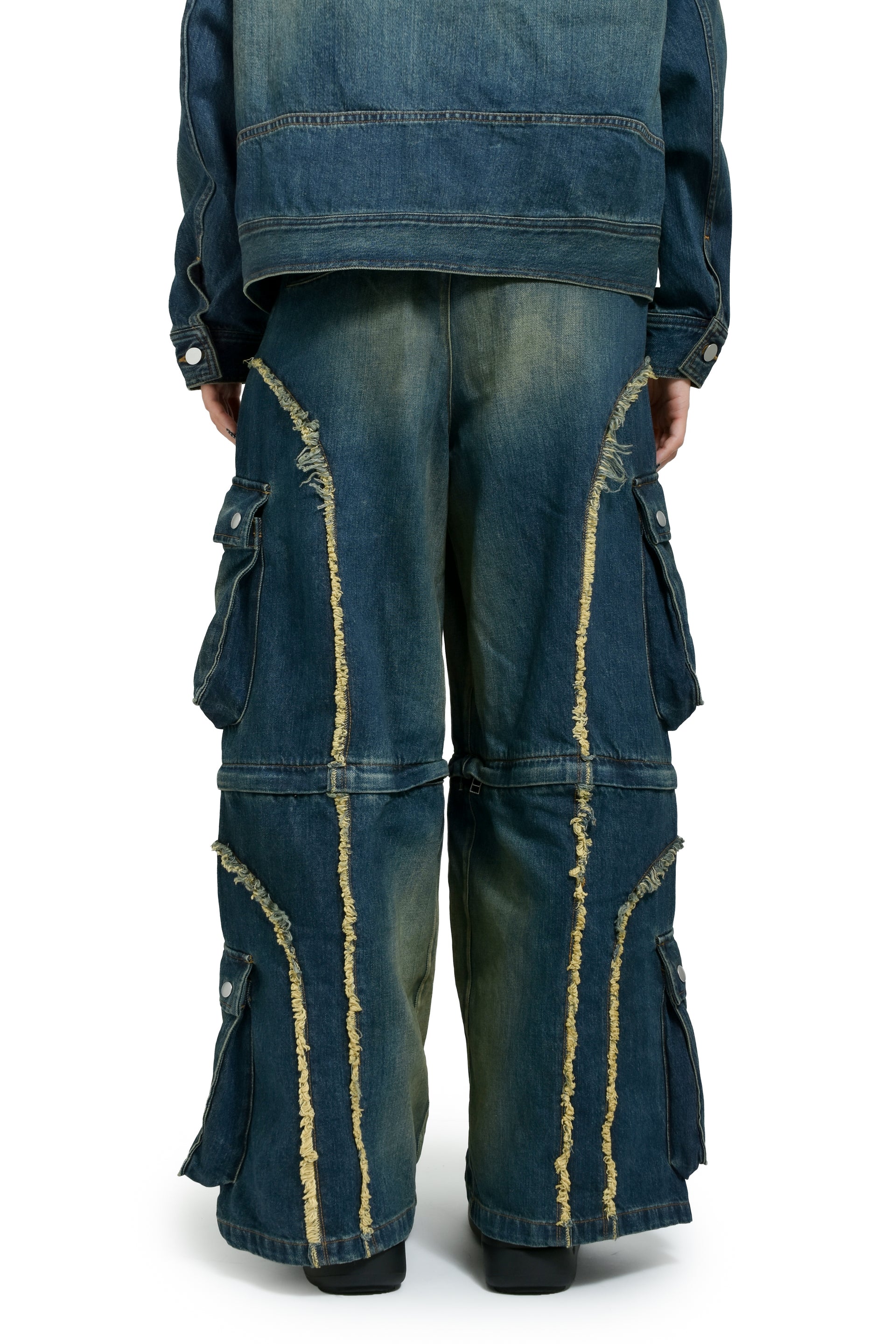 SPLIT DENIM CARGO PANTS / BLU