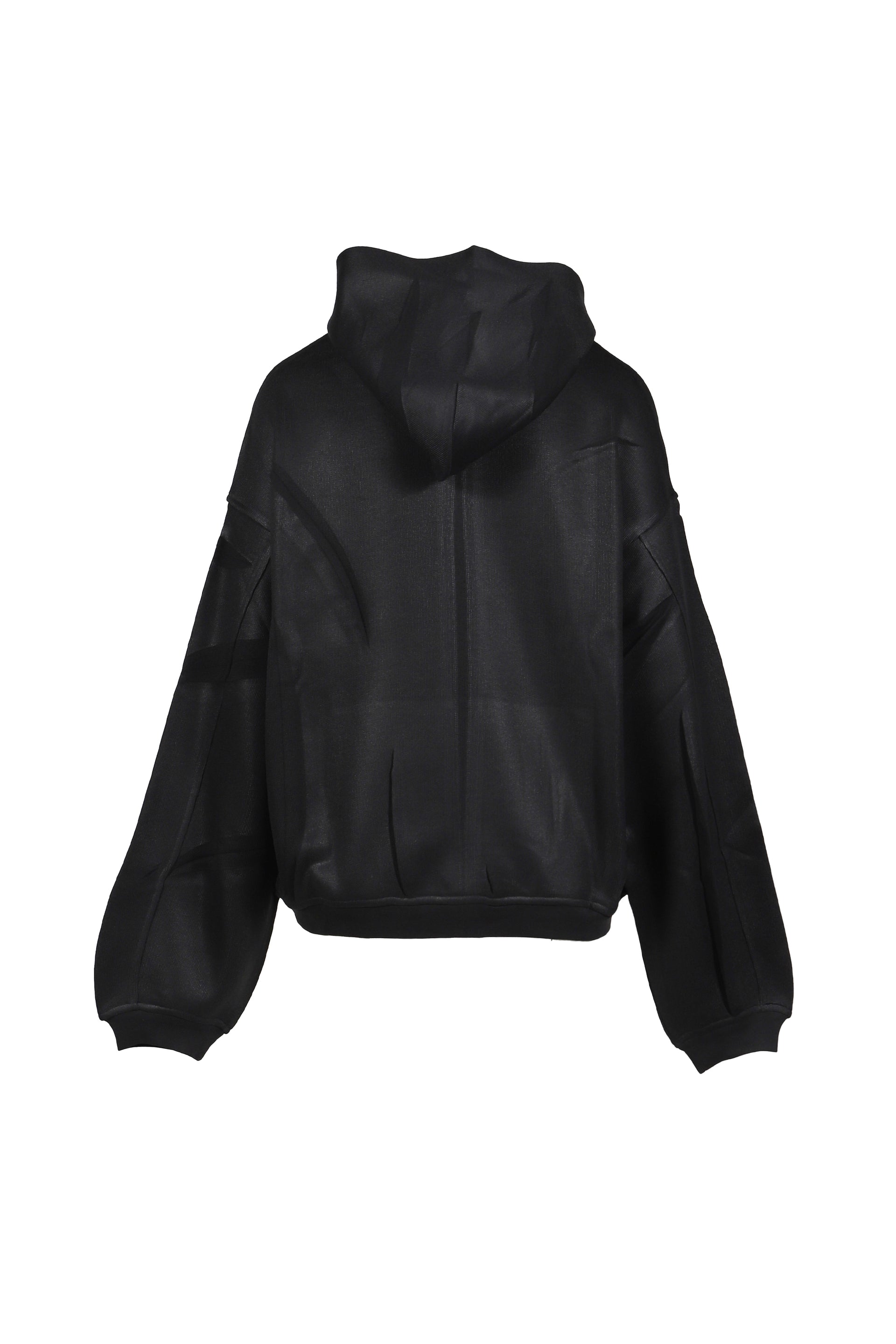 CREASED ZIP-UP HOODIE / BLACK