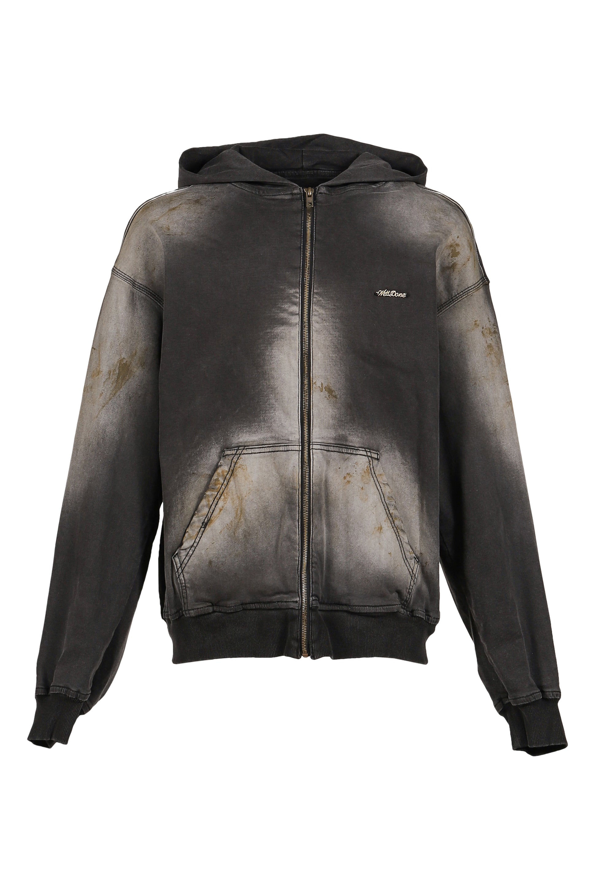 BLACK DIRTY-WASH HOODIE ZIP-UP / BLK