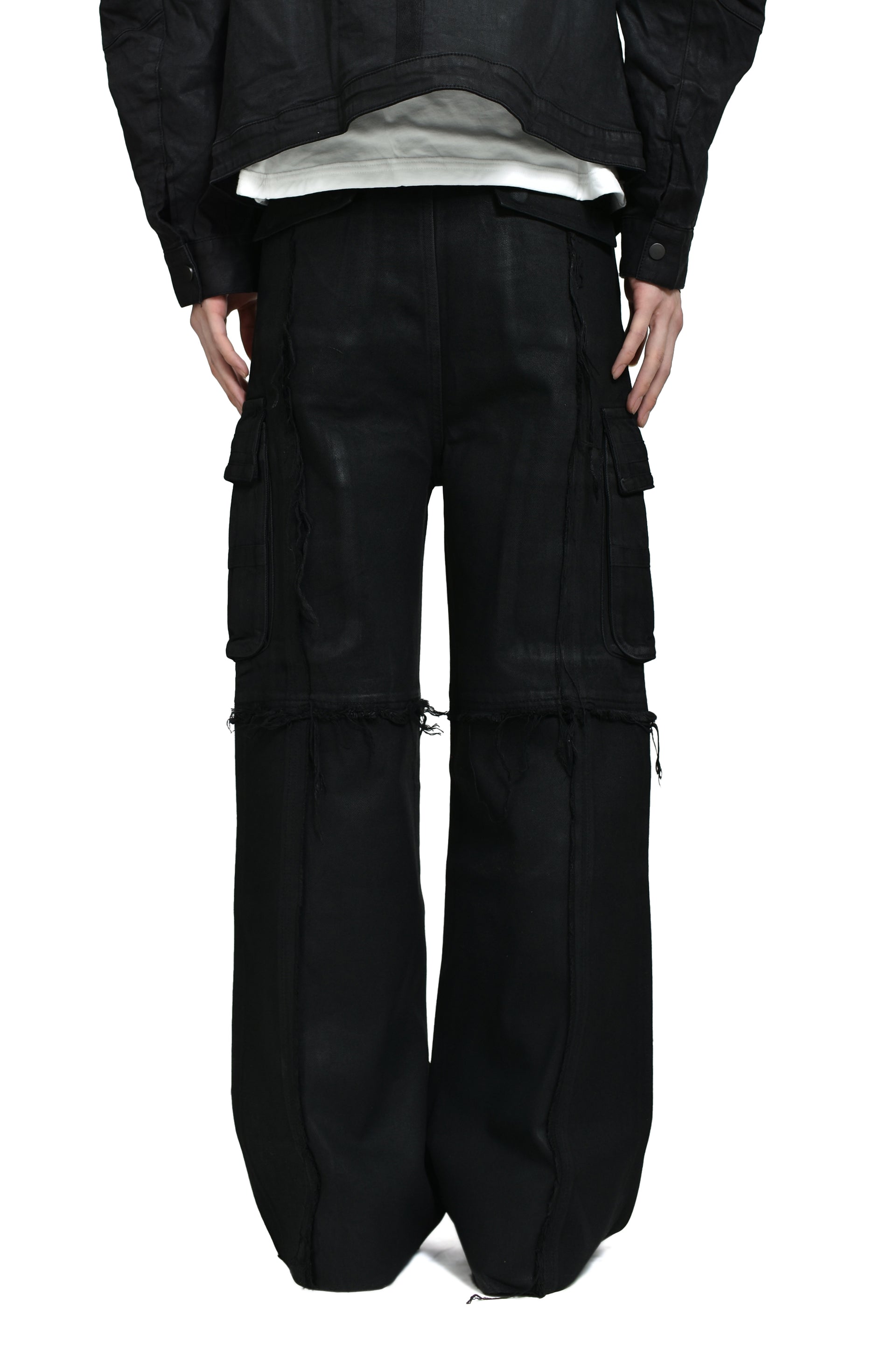 CROSS FRINGE PANTS / WAXED BLACK