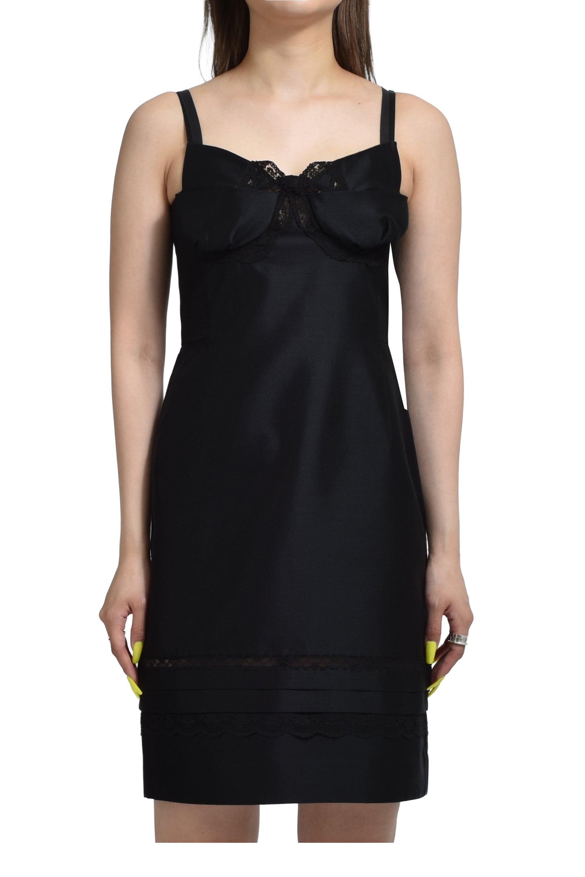 DOUBLE-BODICE BOW SLING DRESS / BLK