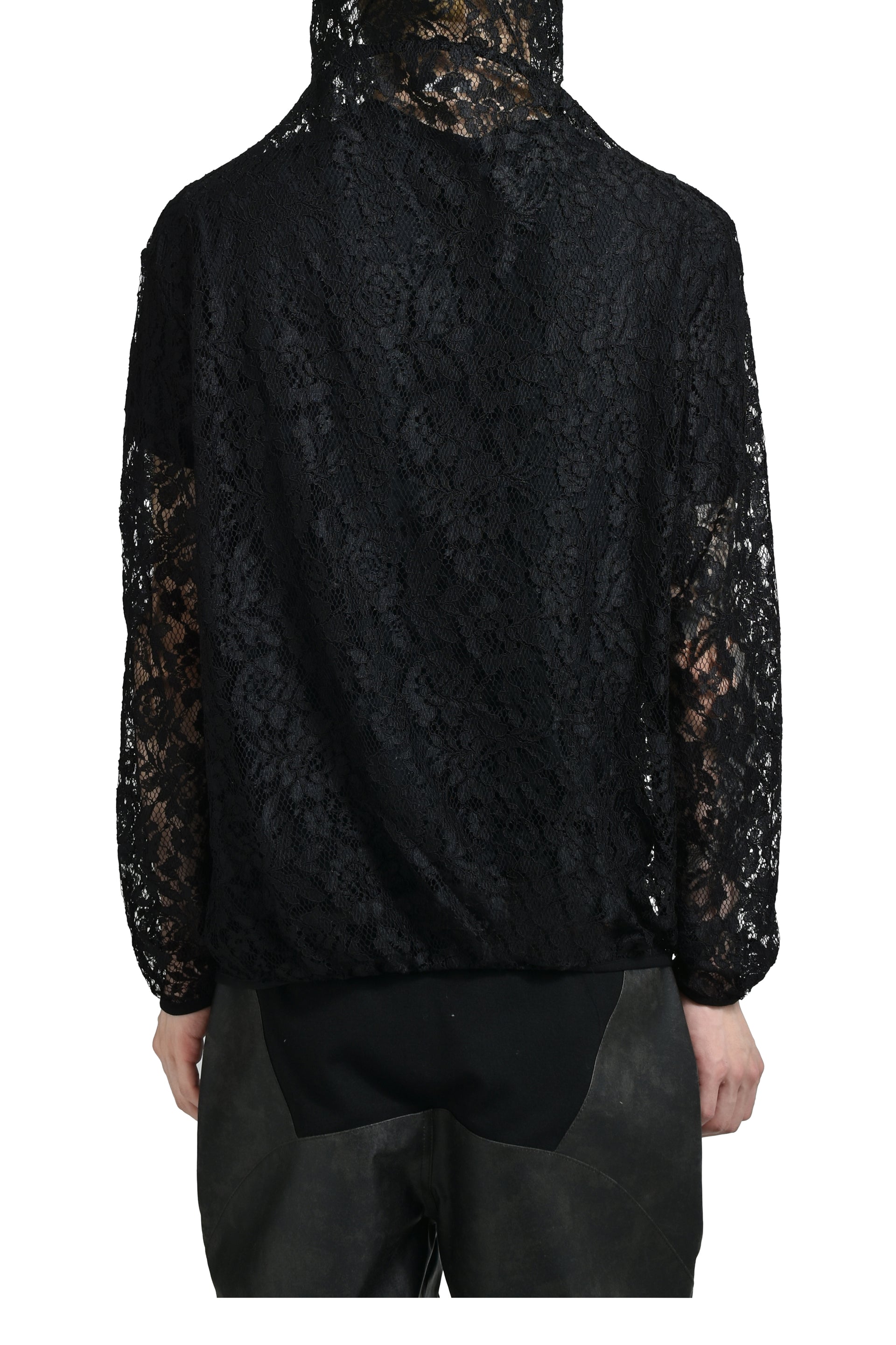 DRAPED LACE HOODIE / BLK