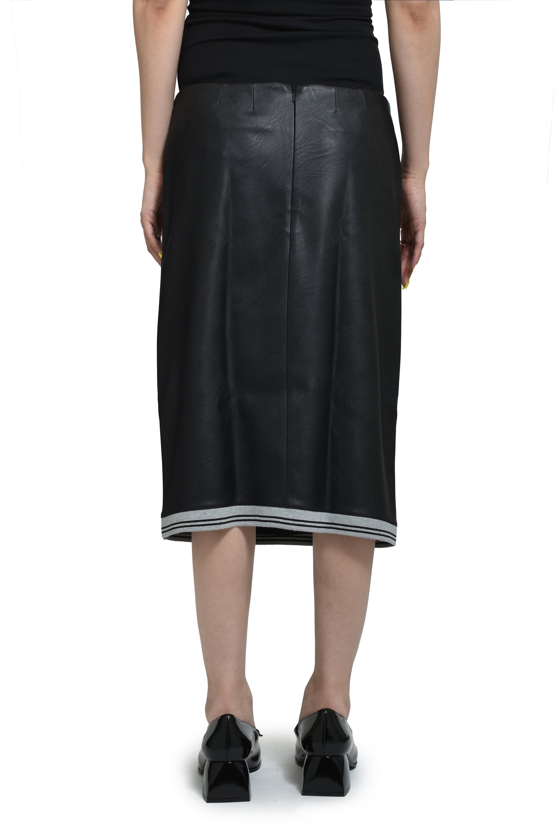 I LOVE YOU LEATHER MIDI SKIRT / BLK