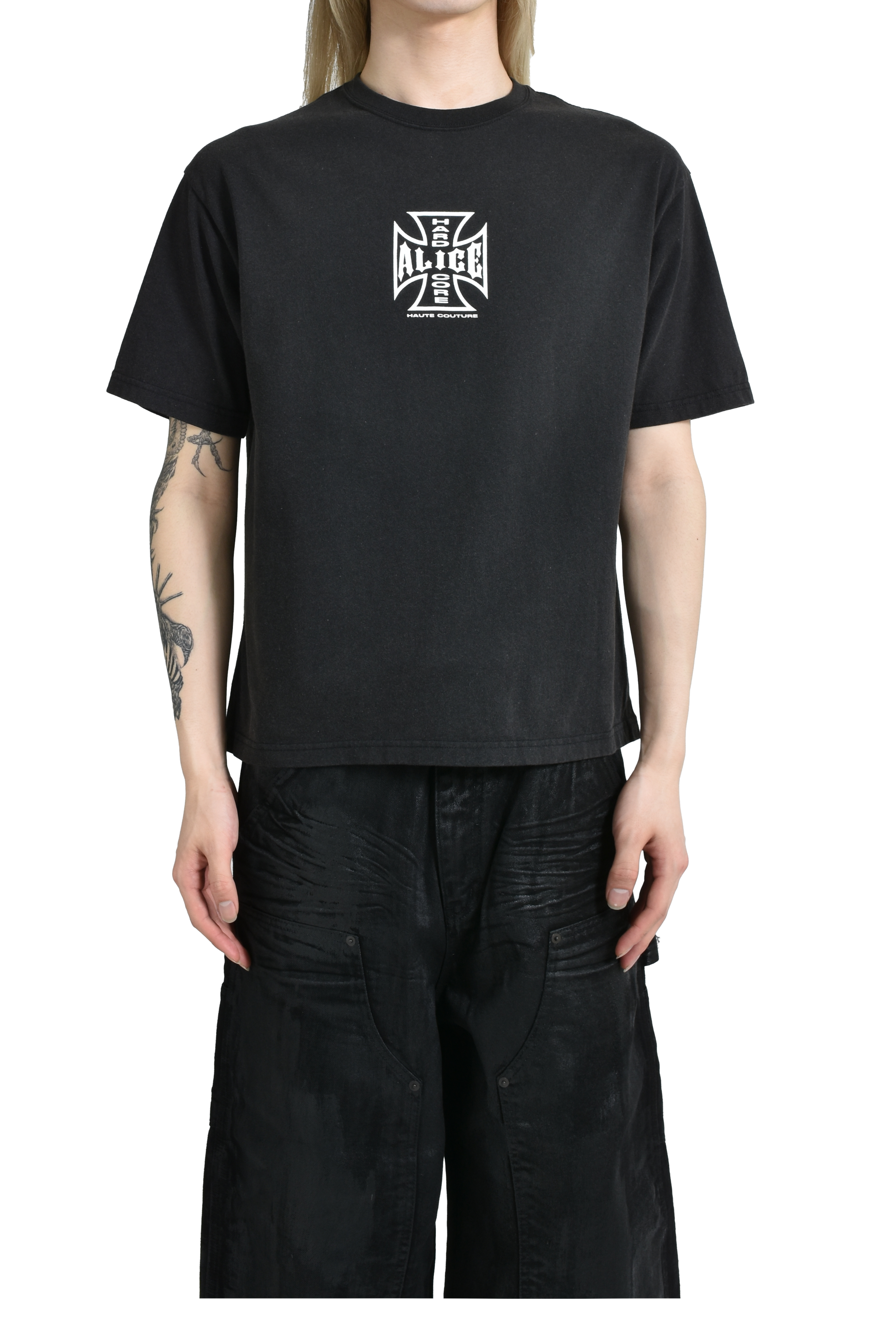 ALICE HOLLYWOOD DESTROYED CHOPPER T-SHIRT / BLK WHT