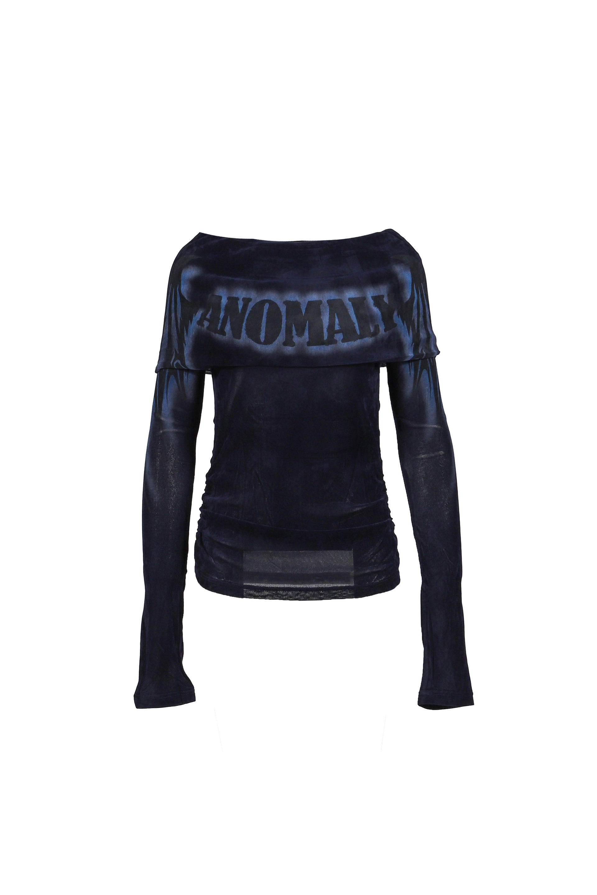 FAUX SUEDE MESH WINGS OFF-SHOULDER T-SHIRT / NVY BLU