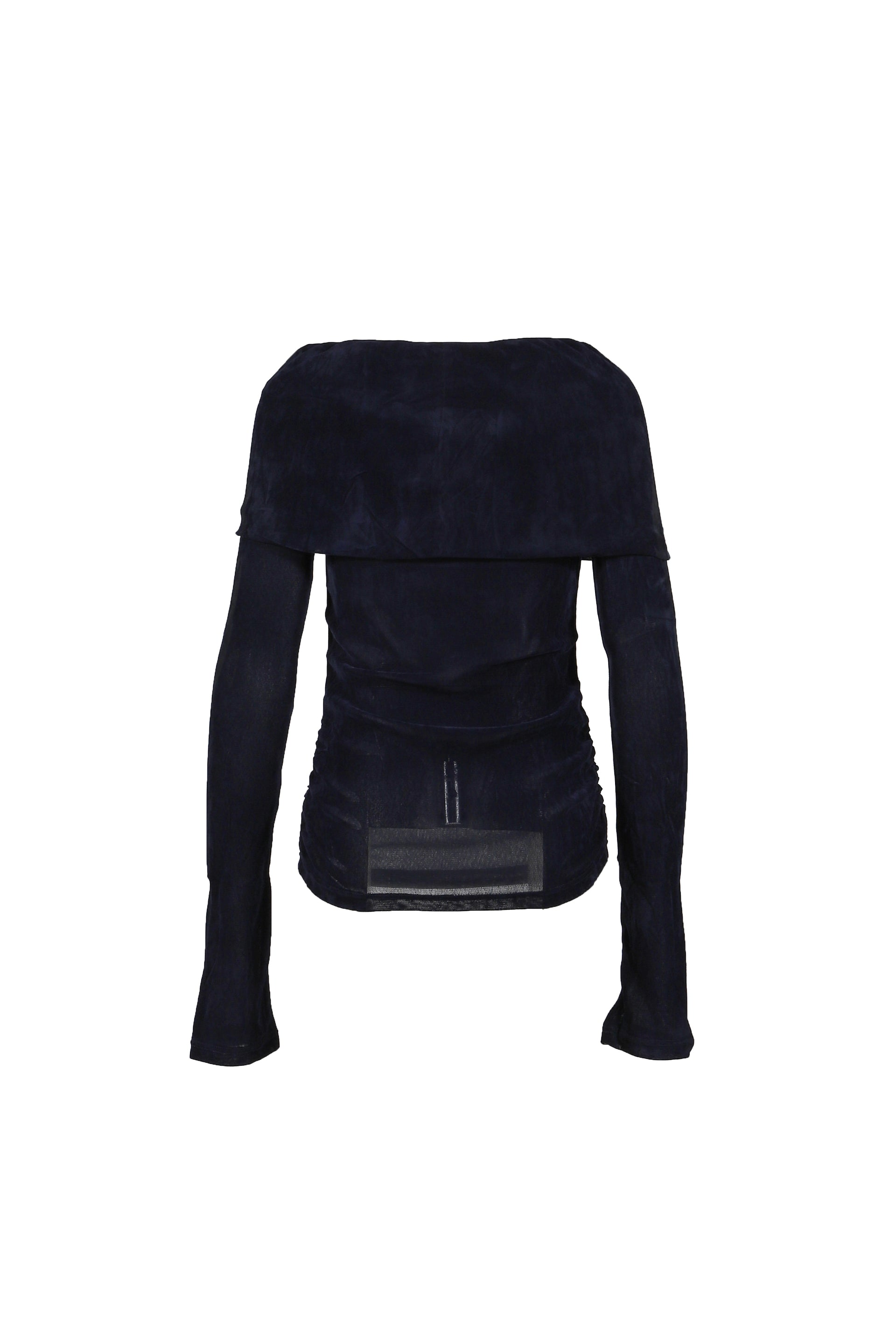 FAUX SUEDE MESH WINGS OFF-SHOULDER T-SHIRT / NVY BLU