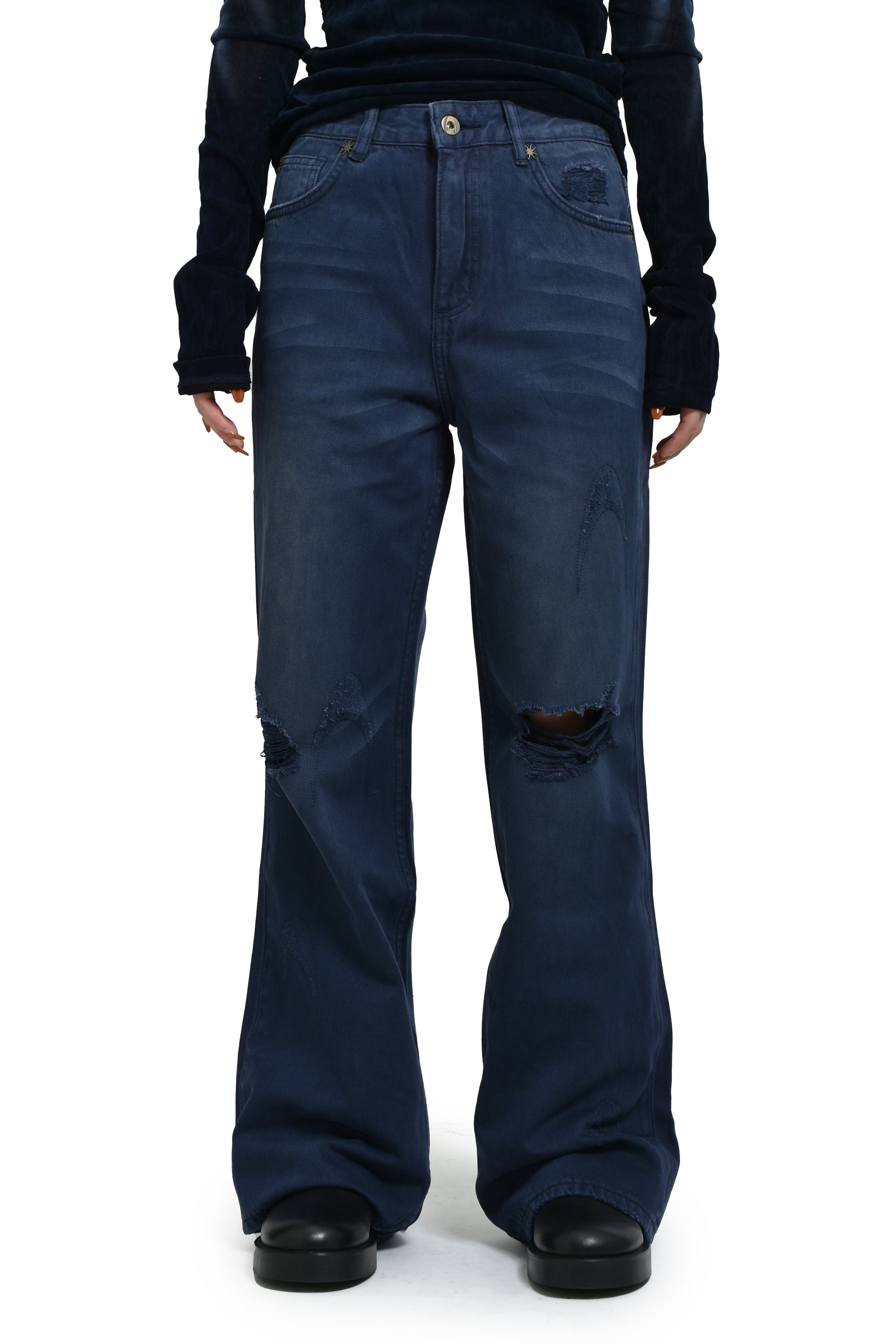 DDISTORTED LOGO NIGHT SKY BLUE DENIM JEANS / BLU