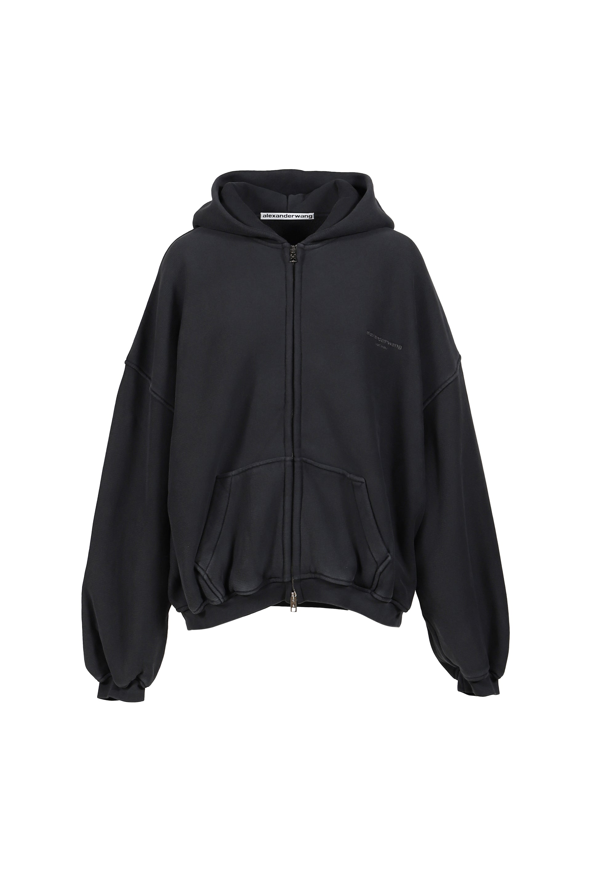 ZIP UP HOODIE W/ GRAPHIC LOGO / WASHED BLK