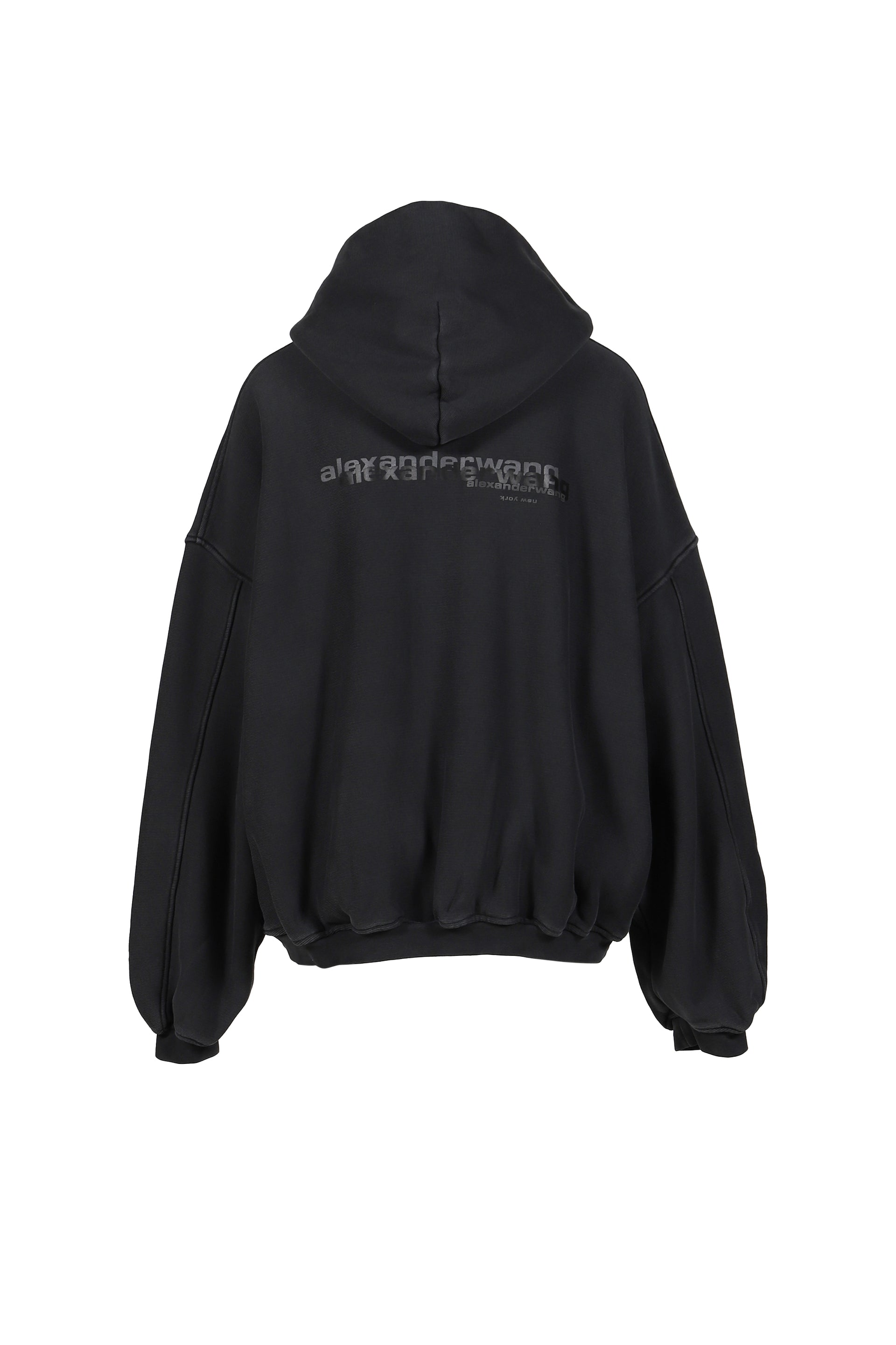 ZIP UP HOODIE W/ GRAPHIC LOGO / WASHED BLK