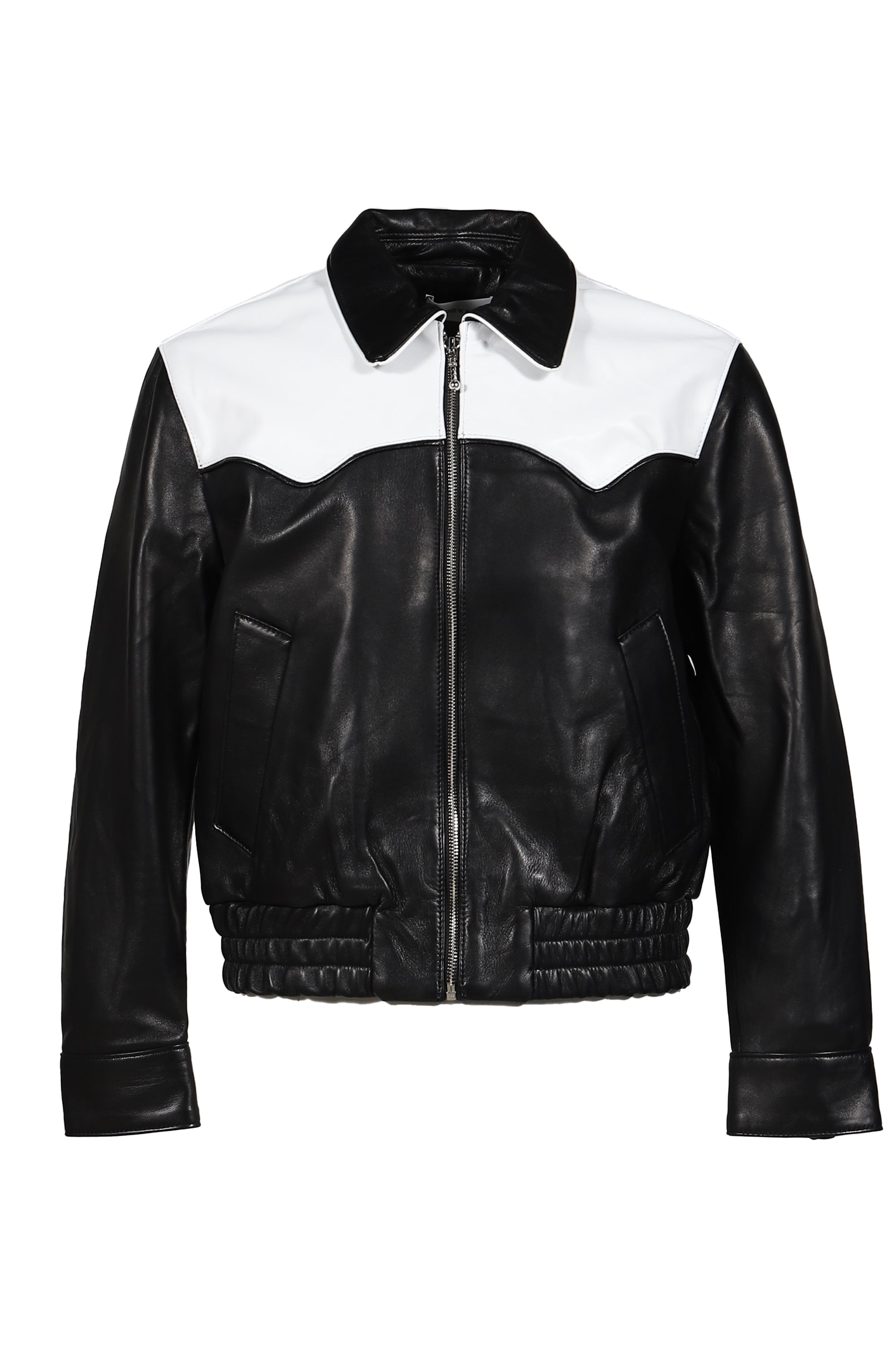 WESTERN LEATHER HARRINGTON JACKET / BLK WHT