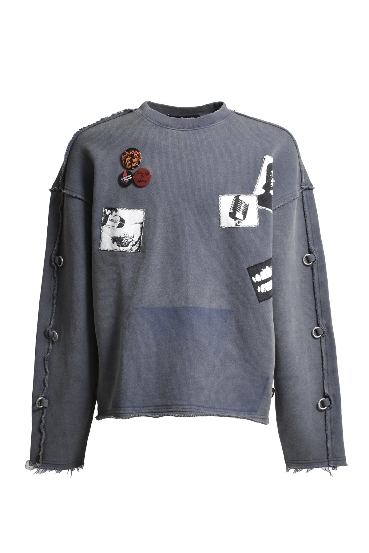 GRUNGE GRAPHIC BURN OUT CREWNECK / GRY