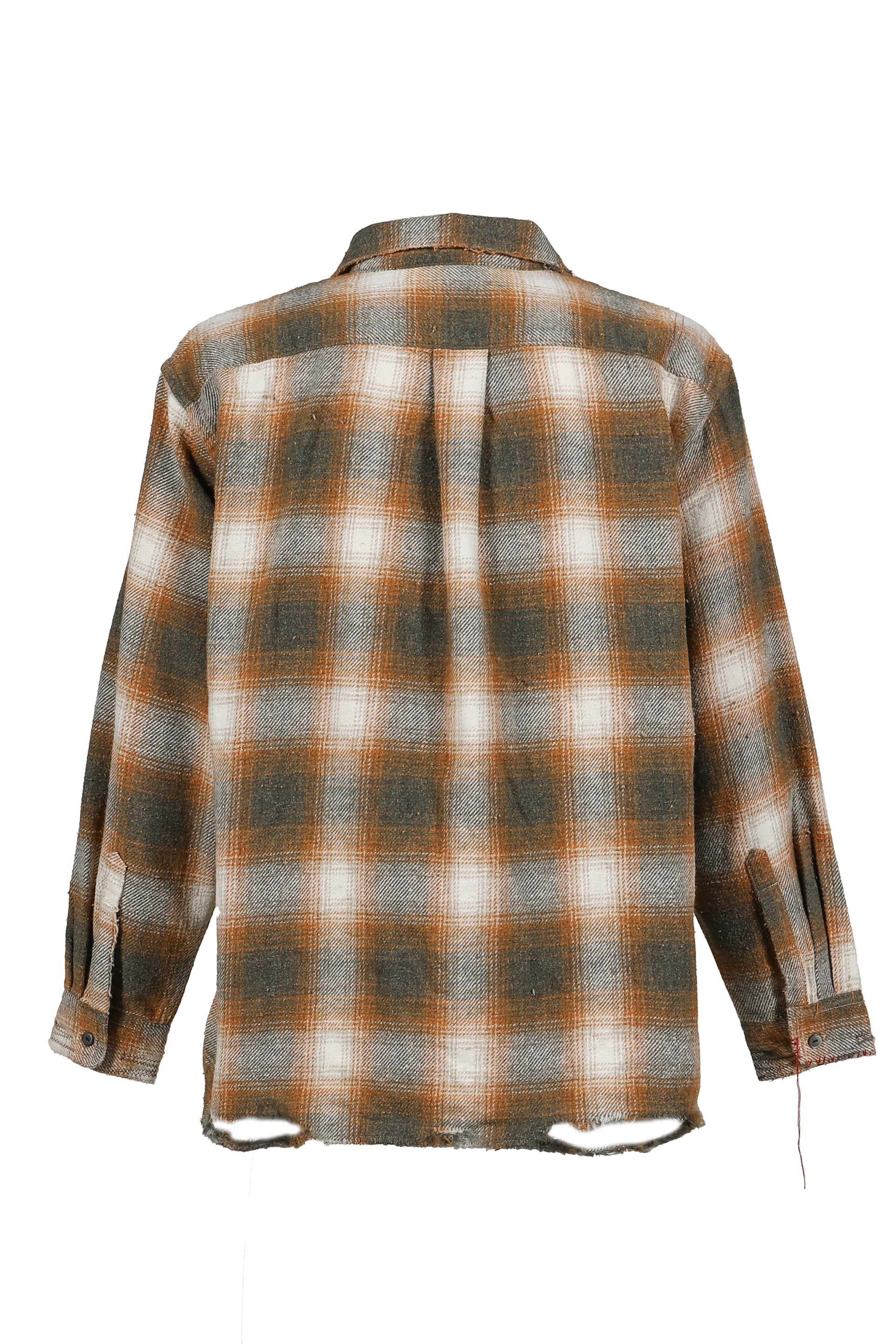OMBRE CHECK DAMAGED WIDE FLANNEL SHIRTS / YEL×GRN