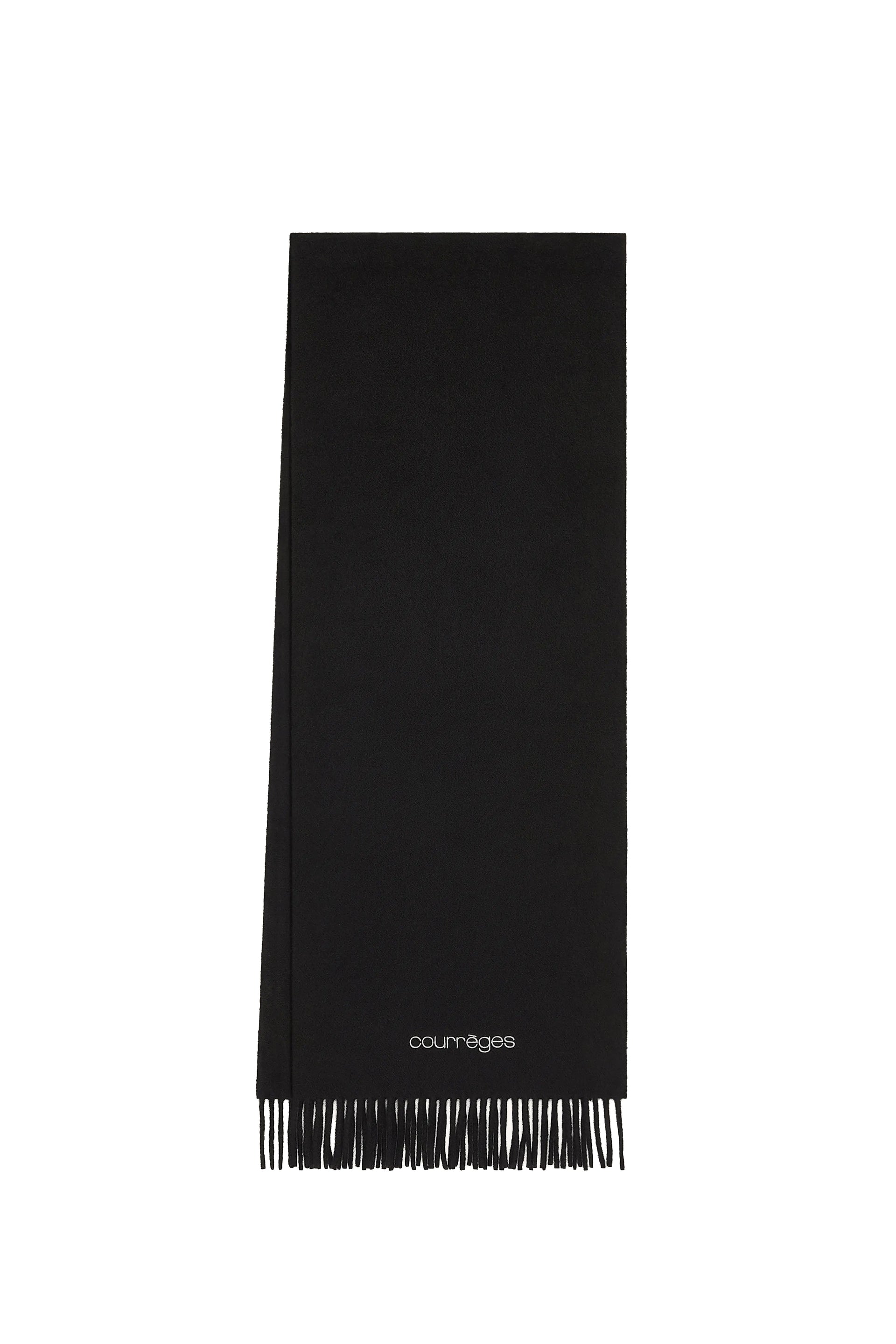EMBROIDERED FRINGED SCARF / BLK