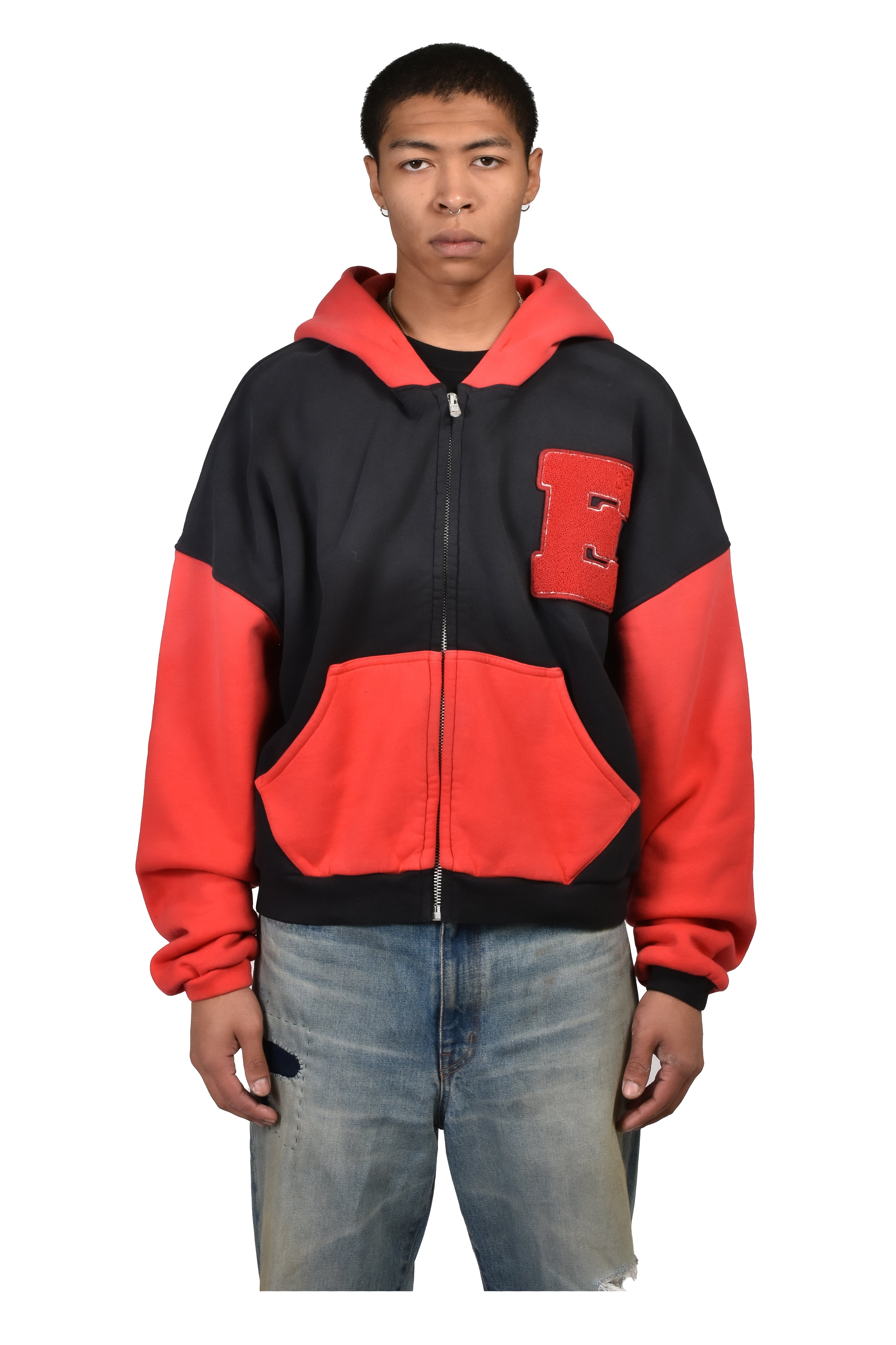 ERL イーアールエル FW26 UNISEX VARSITY HOODIE KNIT / BLK RED
