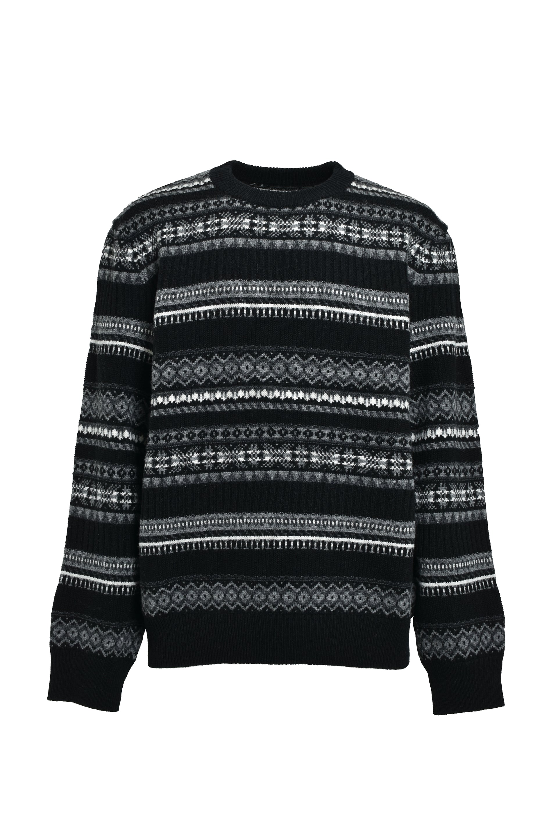 FAIR ISLE CREW NECK SWEATER / BLK MONO