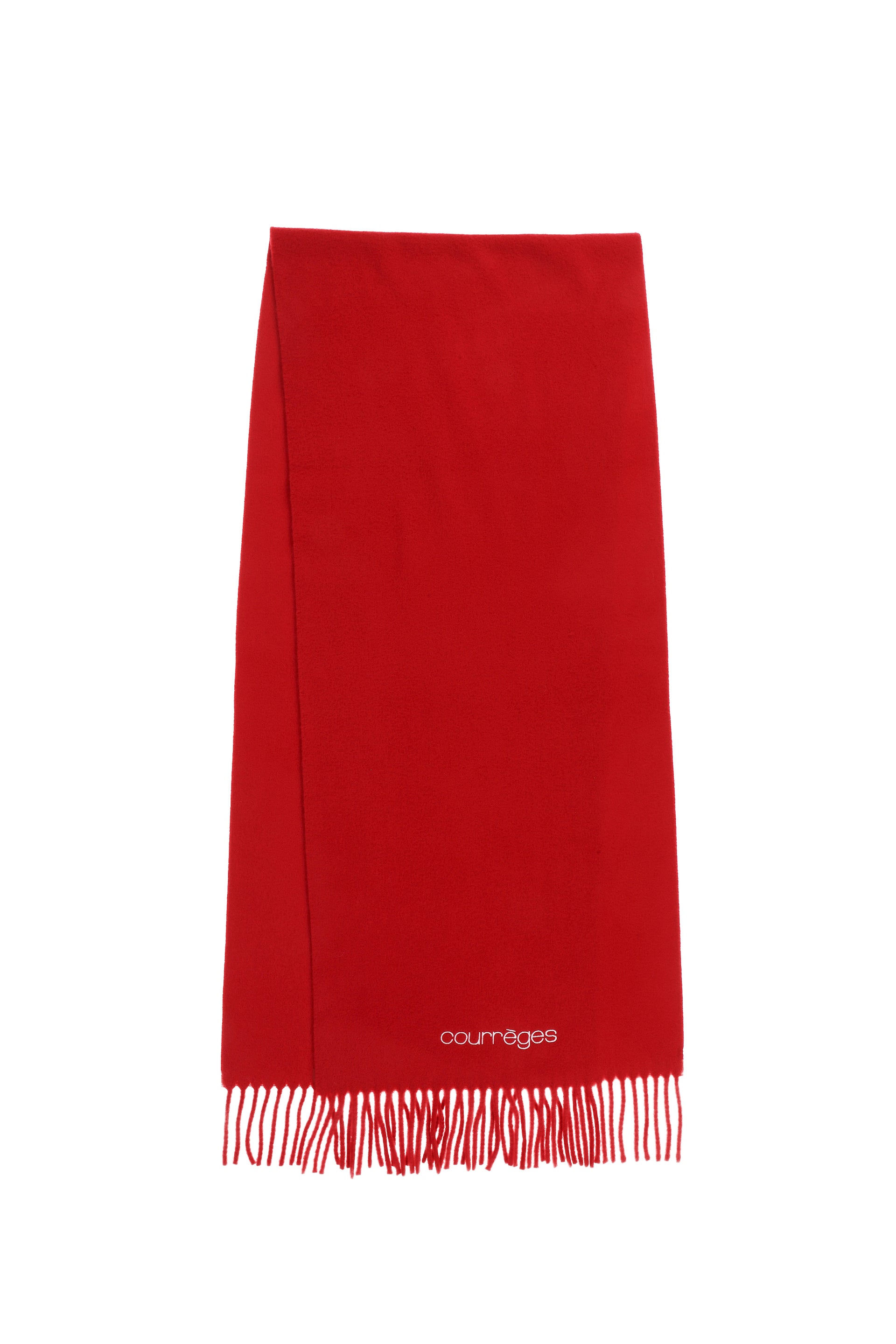 EMBROIDERED FRINGED SCARF / RED