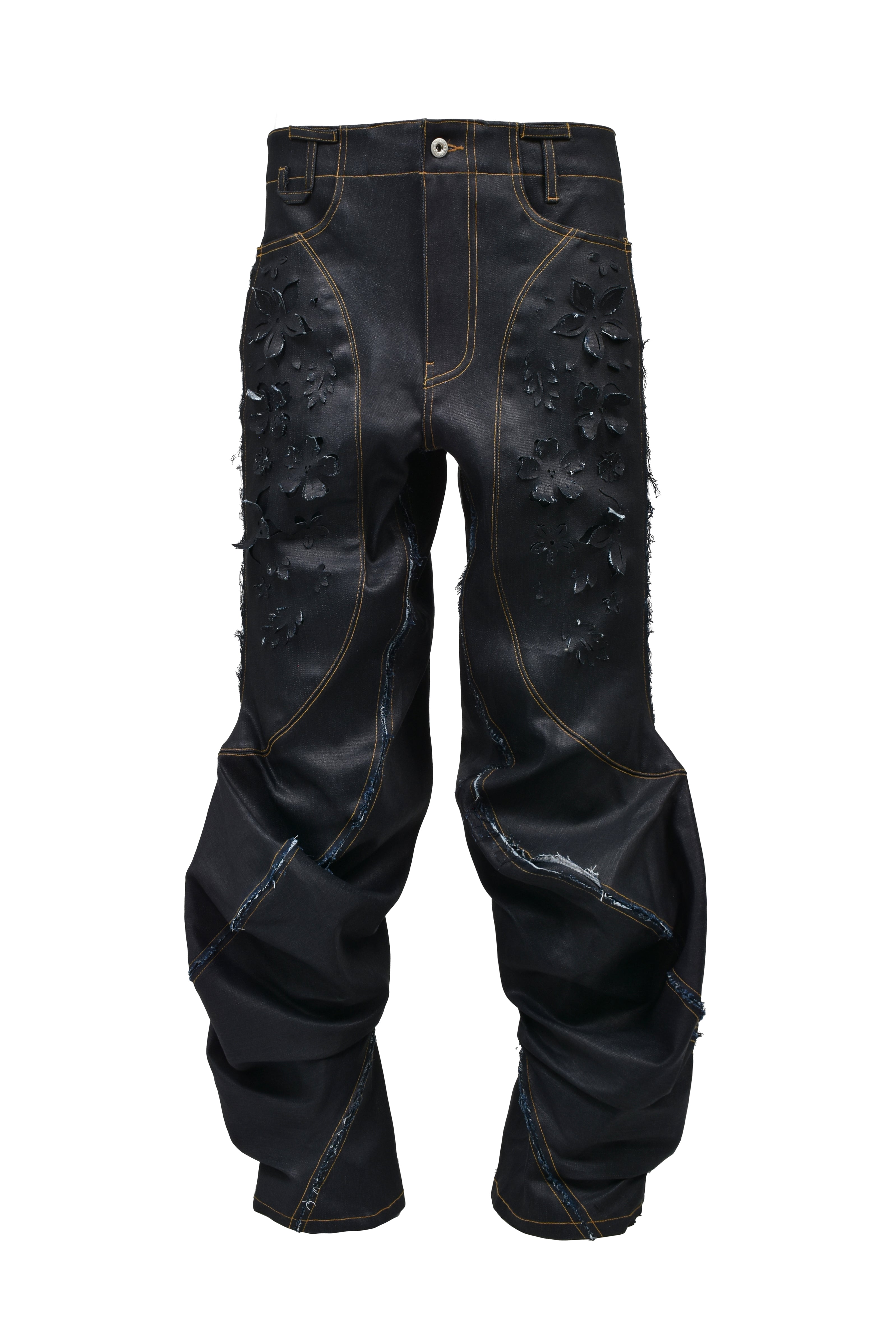 JUNTAE KIM SS26 LASER-SLASHED TWIST PANTS / IND - NUBIAN