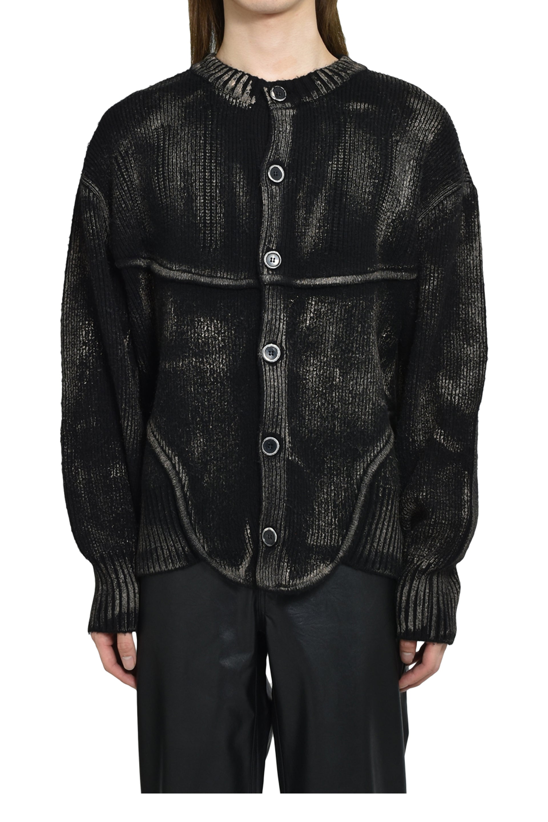 PAINTED CORSET KNIT CARDIGAN / BLK