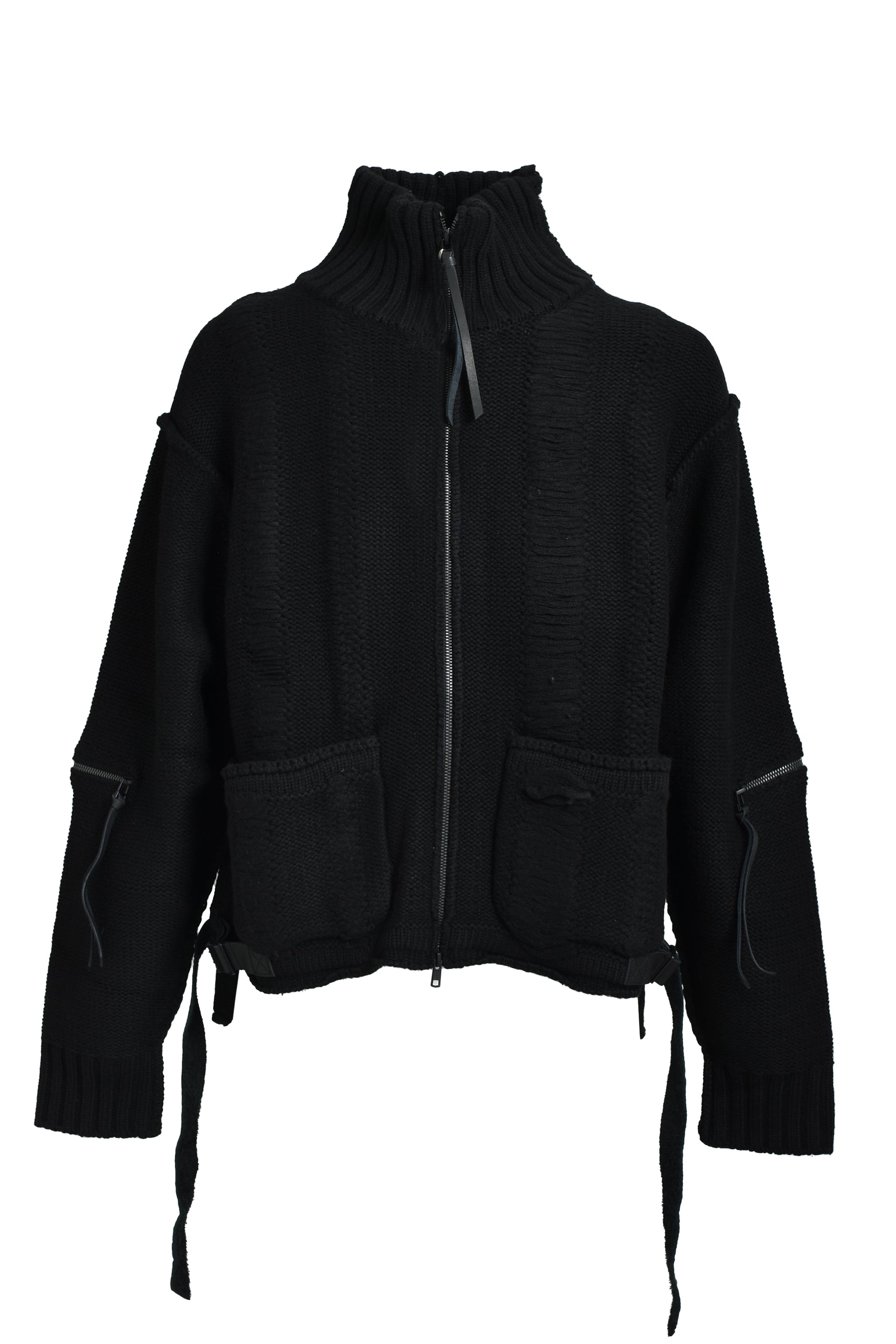 DAMAGE STRIPE KNIT CROPPED JACKET / BLK