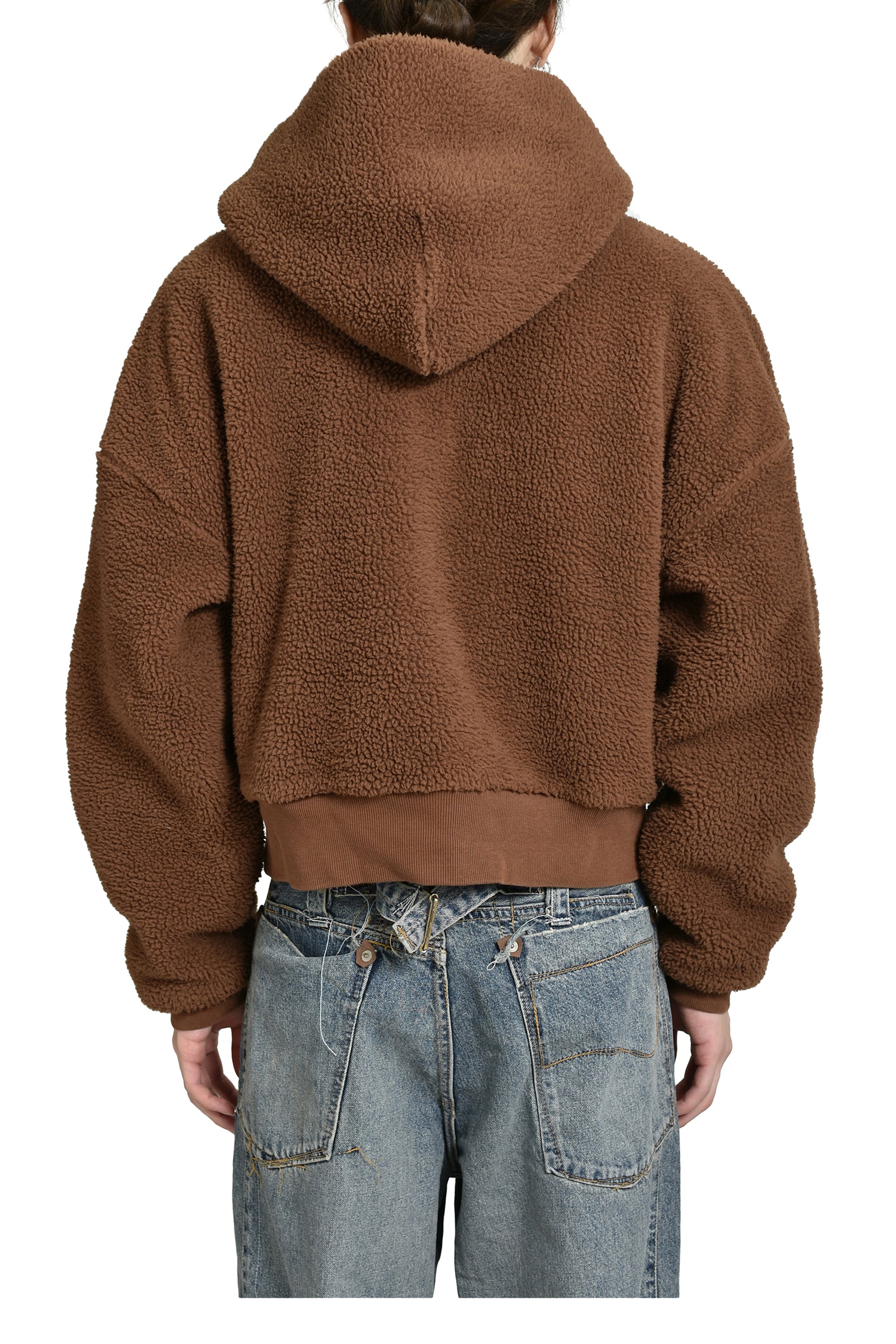 TERRY FLEECE ZIPPED HOODIE KNIT / BRW