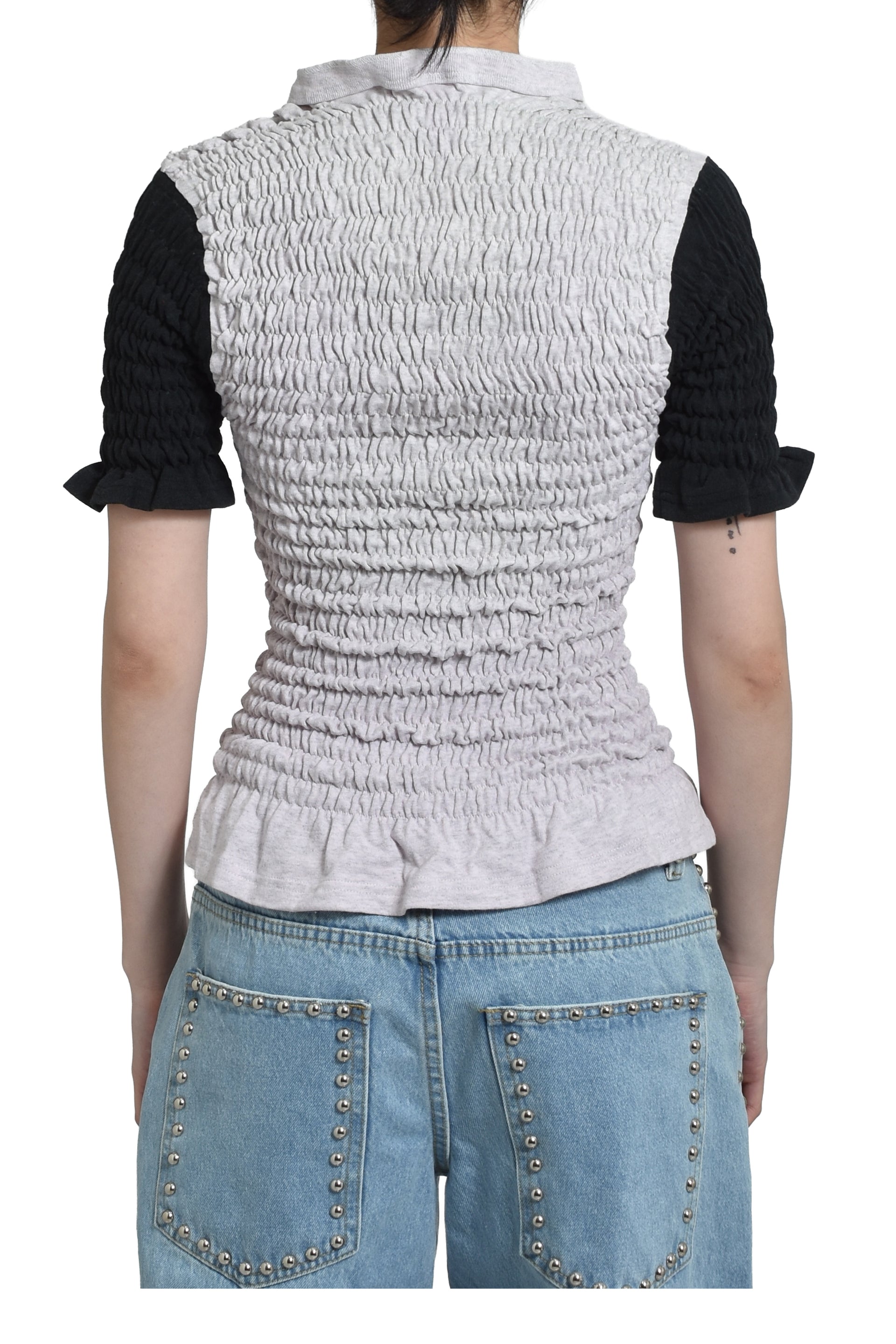 RECONSTITUTED SHIRRED HENLEY T-SHIRT / PNK