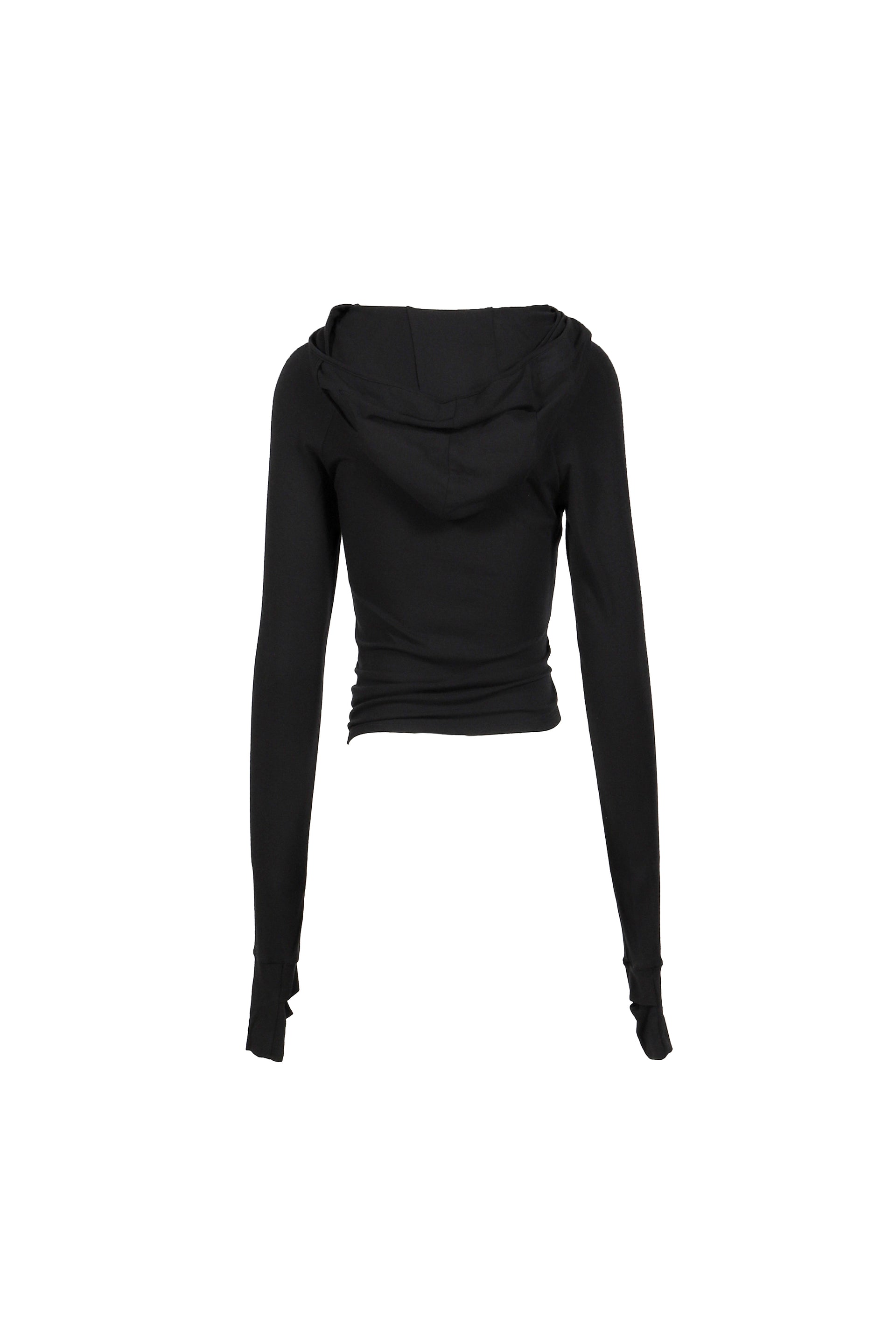 HOODED SHIRRING TOP / BLK