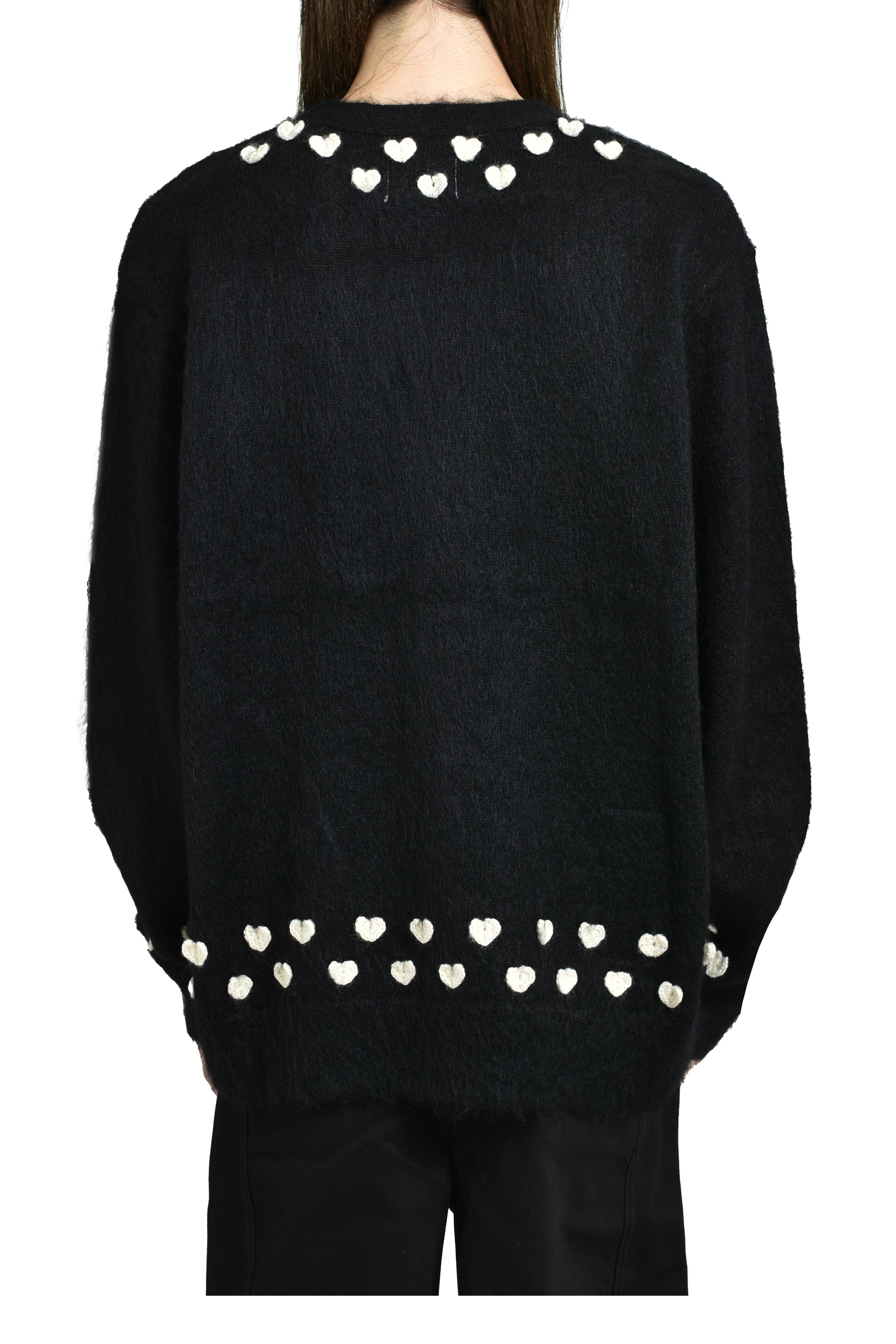 HEART ATTACHED MOHAIR CARDIGAN / BLK