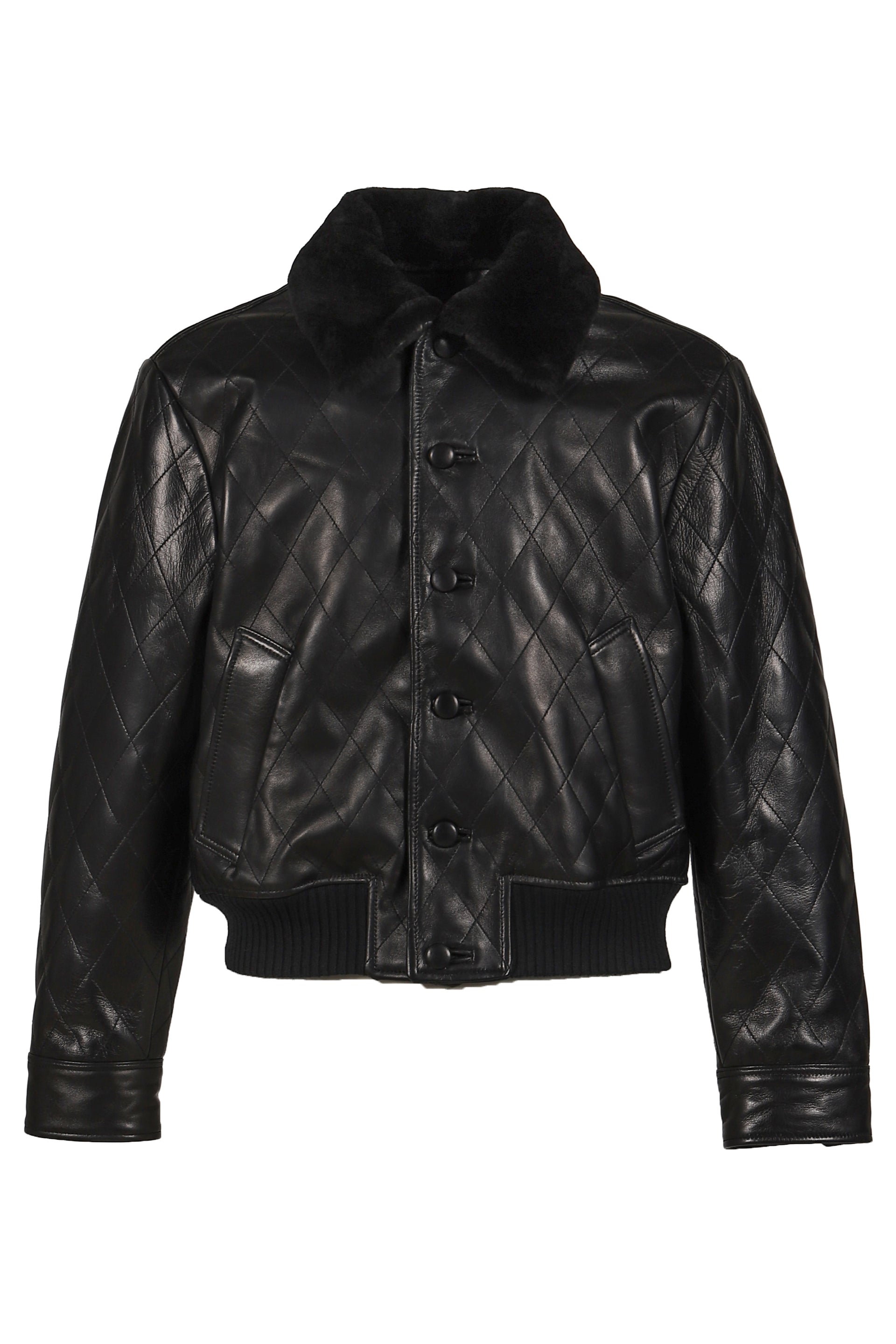 QUILTED LEATHER BOMBER / BLK