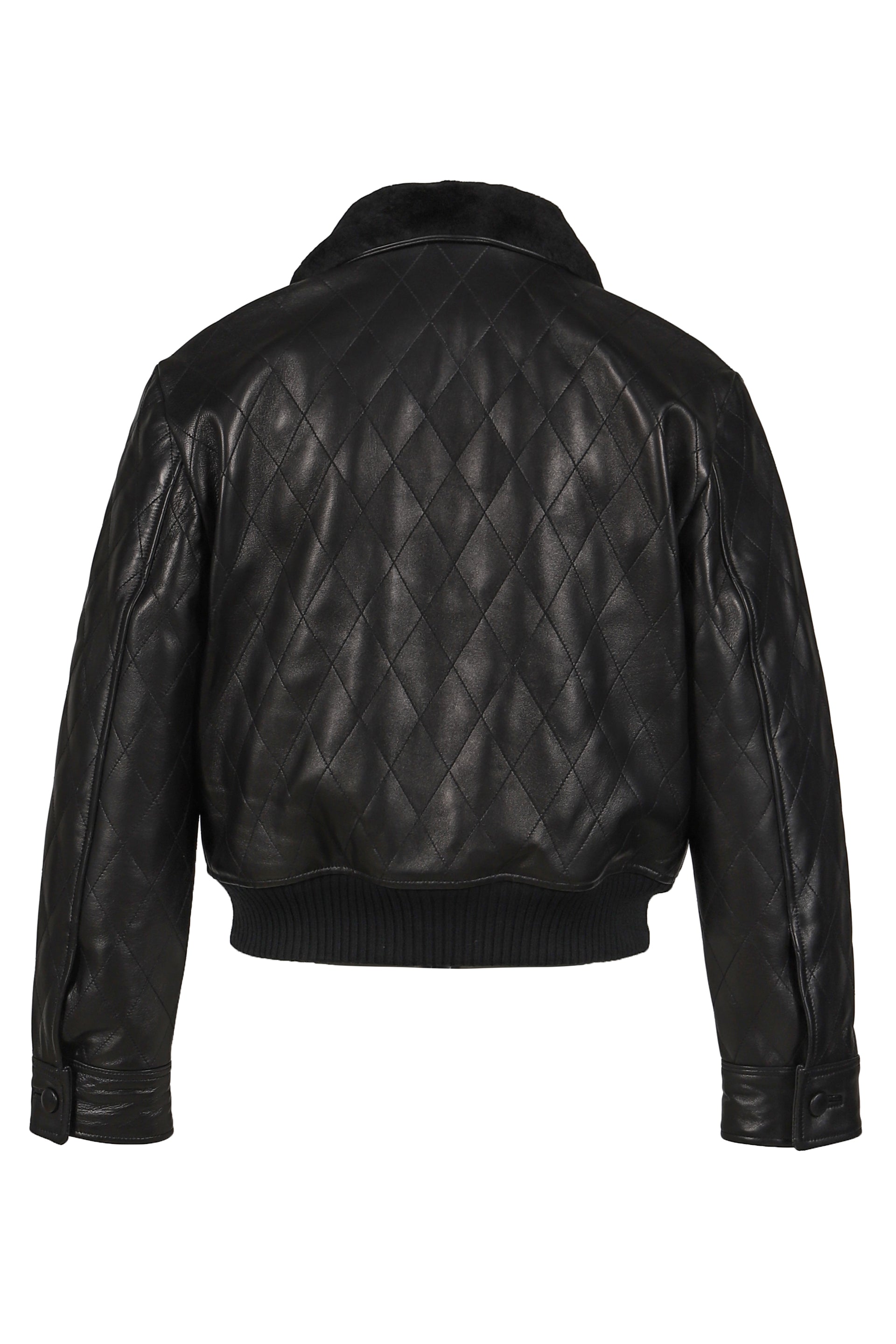 QUILTED LEATHER BOMBER / BLK